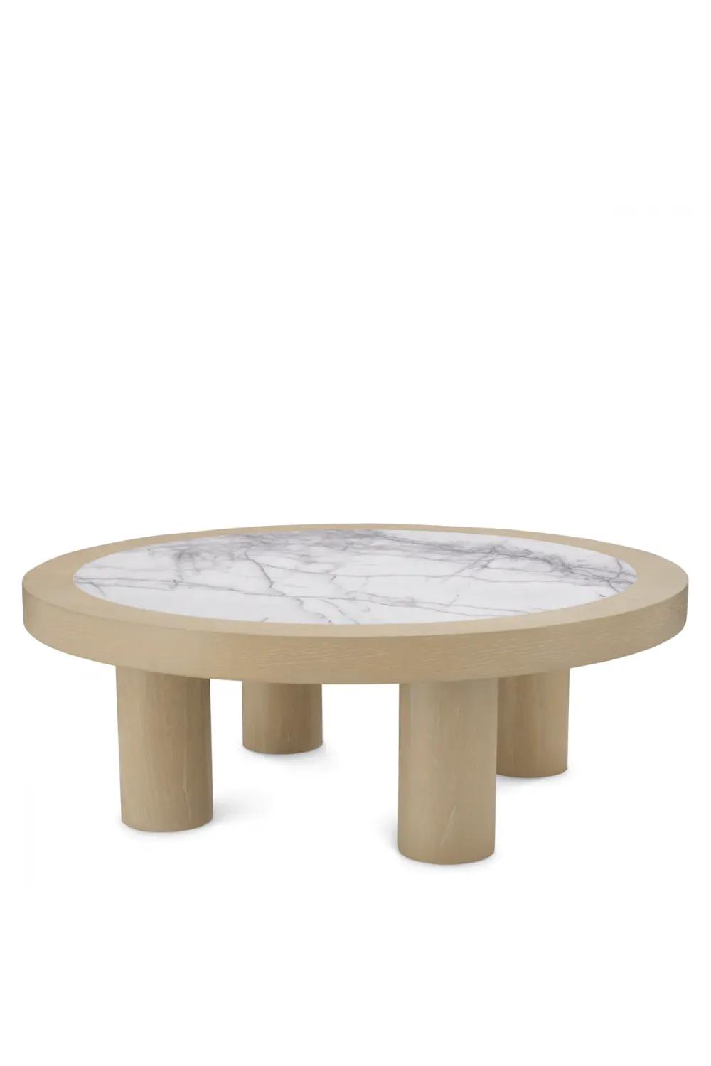 Luxury Oak Veneer Round Coffee Table with Marble Center by Luxury Group International