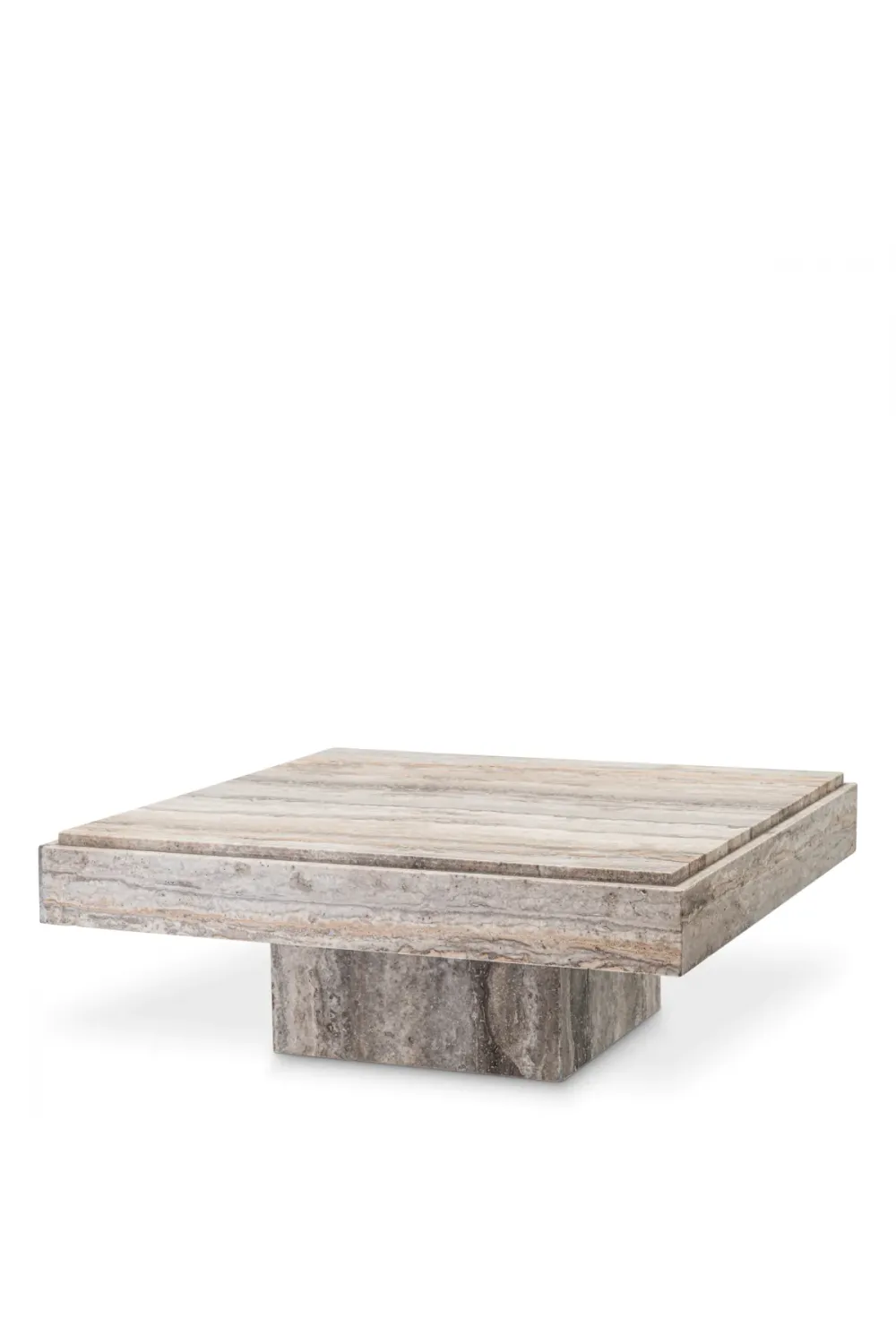 Luxury Silver Travertine Rectangular Coffee Table with Pedestal by Luxury Group International