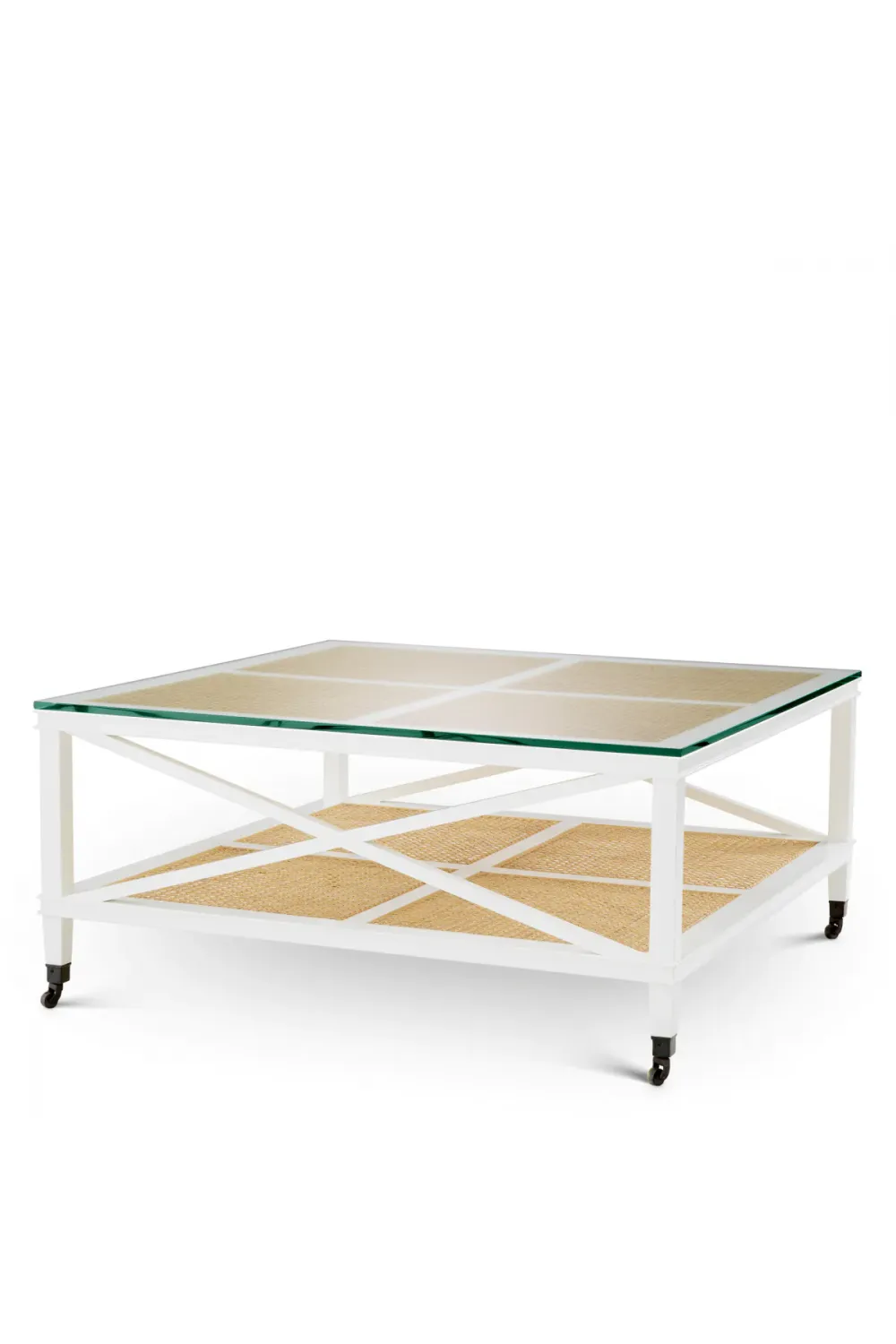 Luxuriöser rechteckiger Couchtisch aus weißem Rohr und Klarglas von Luxury Group International