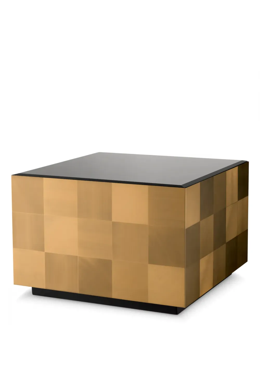 Luxuriöser rechteckiger Couchtisch aus gebürstetem Messing mit schwarzer Glasplatte von Luxury Group International