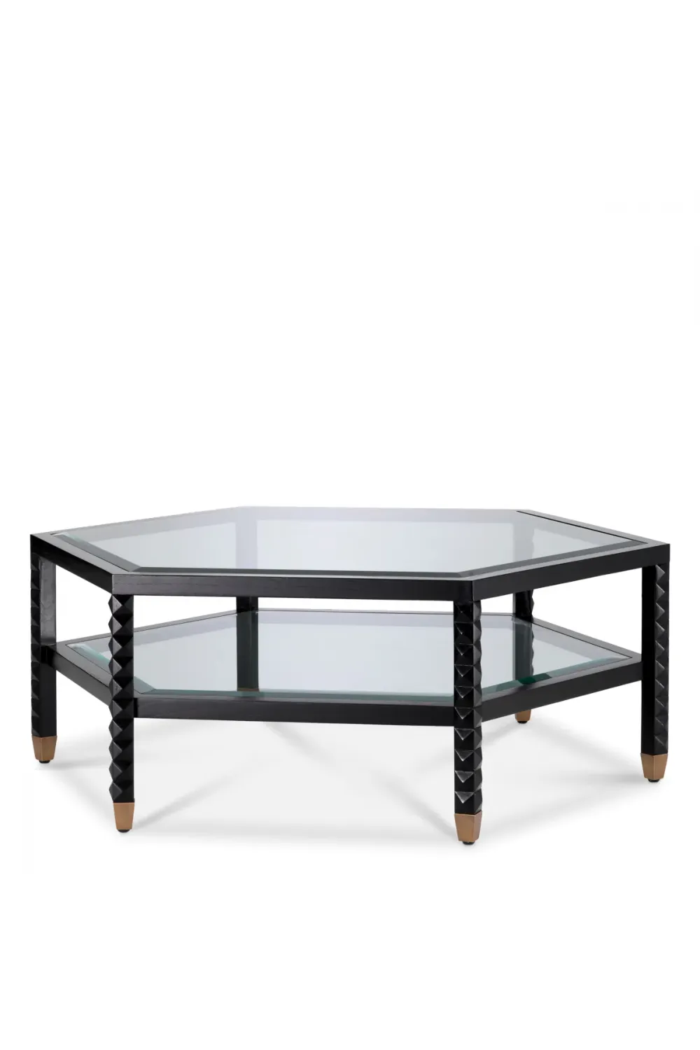 Luxuriöser schwarzer sechseckiger Doppeldecker-Couchtisch aus Glas von Luxury Group International