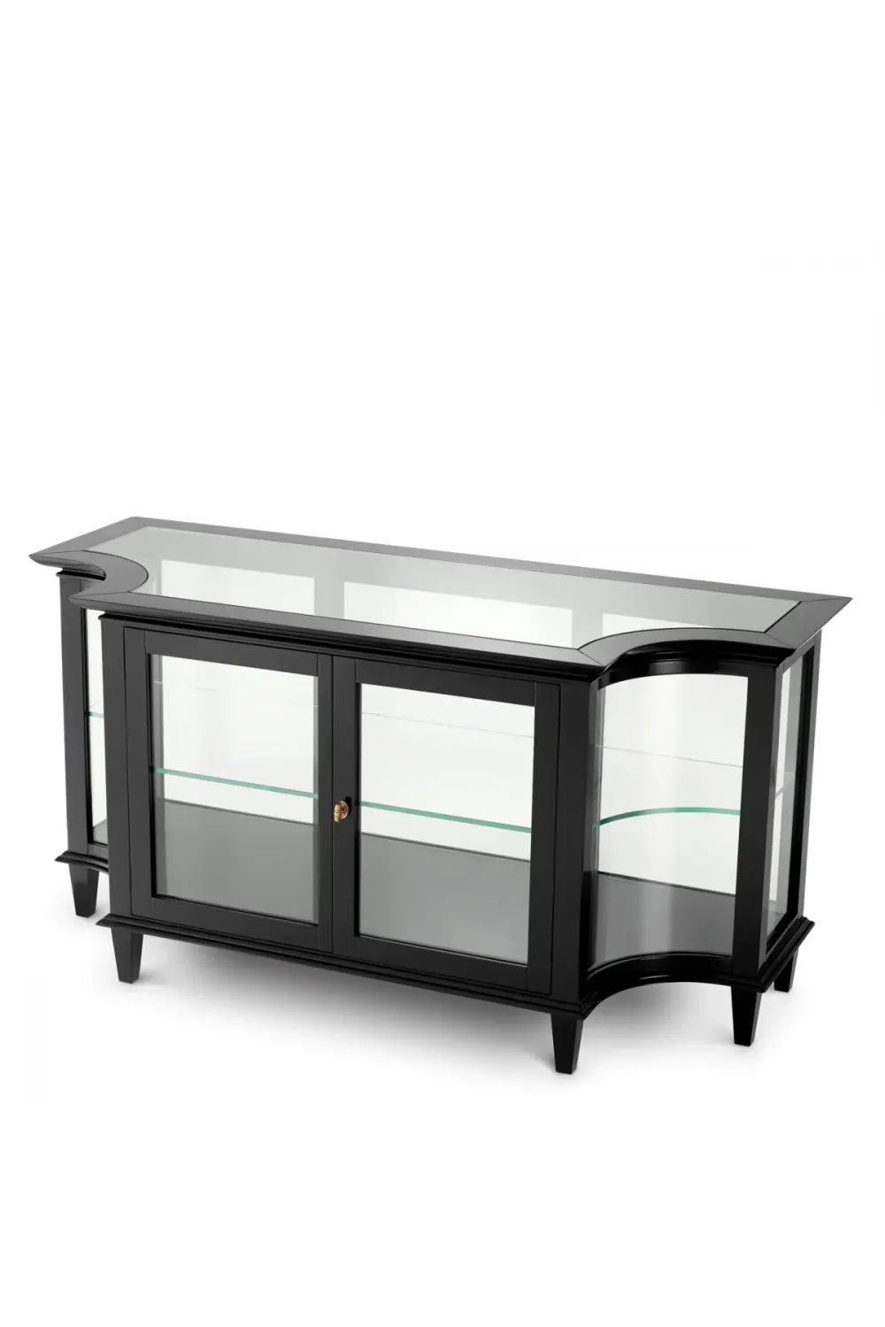 Luxuriöser Konsolentisch aus gewachstem schwarzem Holz und Glas mit 2-Türer von Luxury Group International