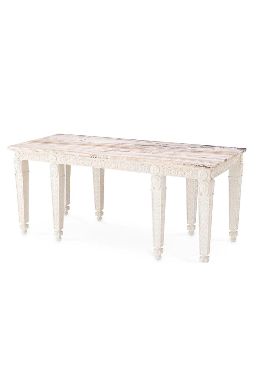 Luxuriöser weißer rechteckiger Konsolentisch mit Marmorplatte von Luxury Group International