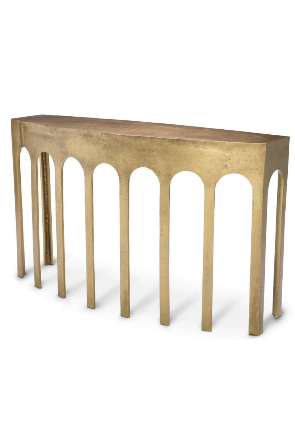 Luxuriöser rechteckiger Konsolentisch aus Vintage-Messing mit skulpturalem Sockel von Luxury Group International