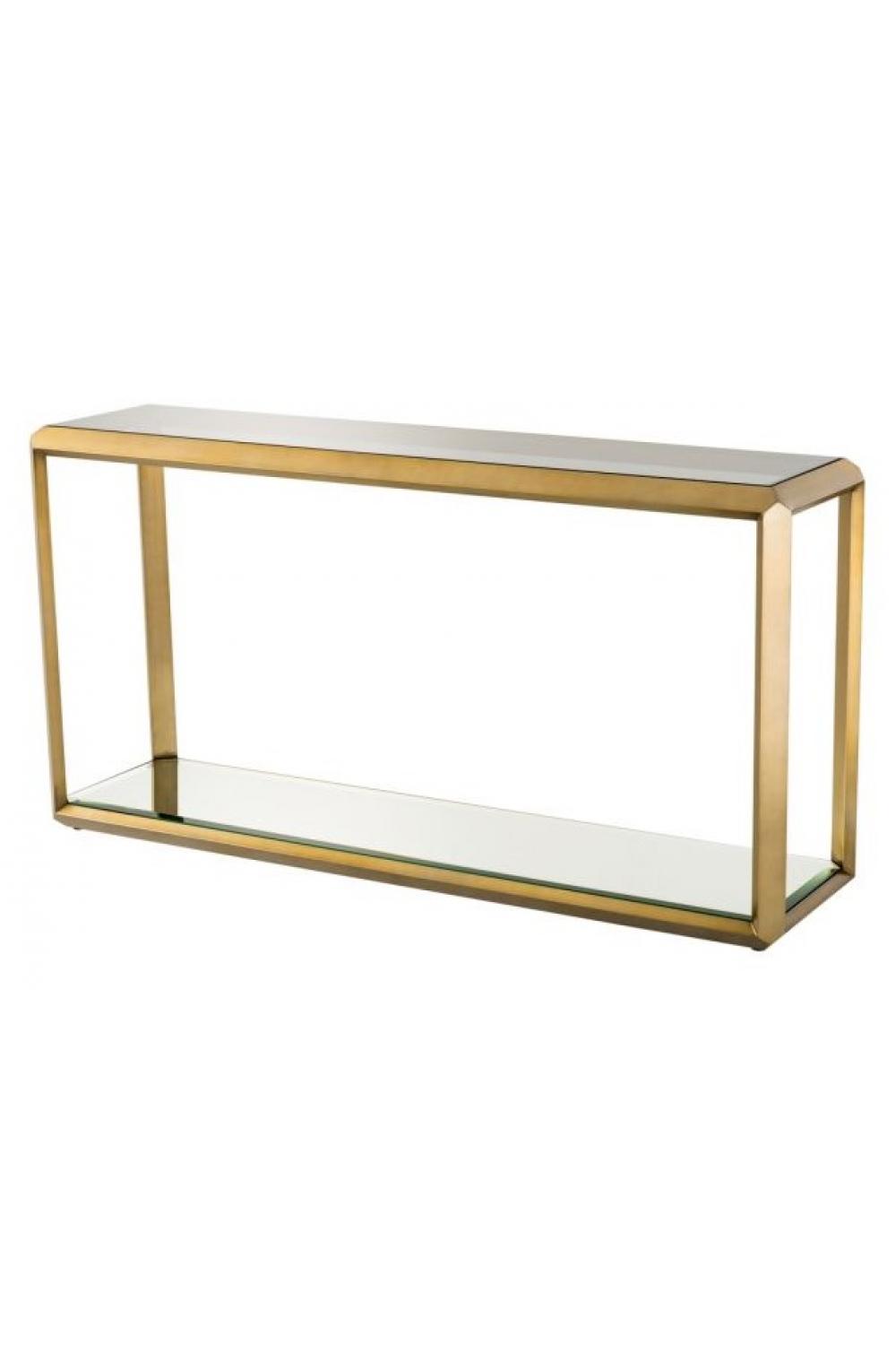 Luxuriöser Konsolentisch aus gebürstetem Messing mit rauchfarbener Glasplatte von Luxury Group International