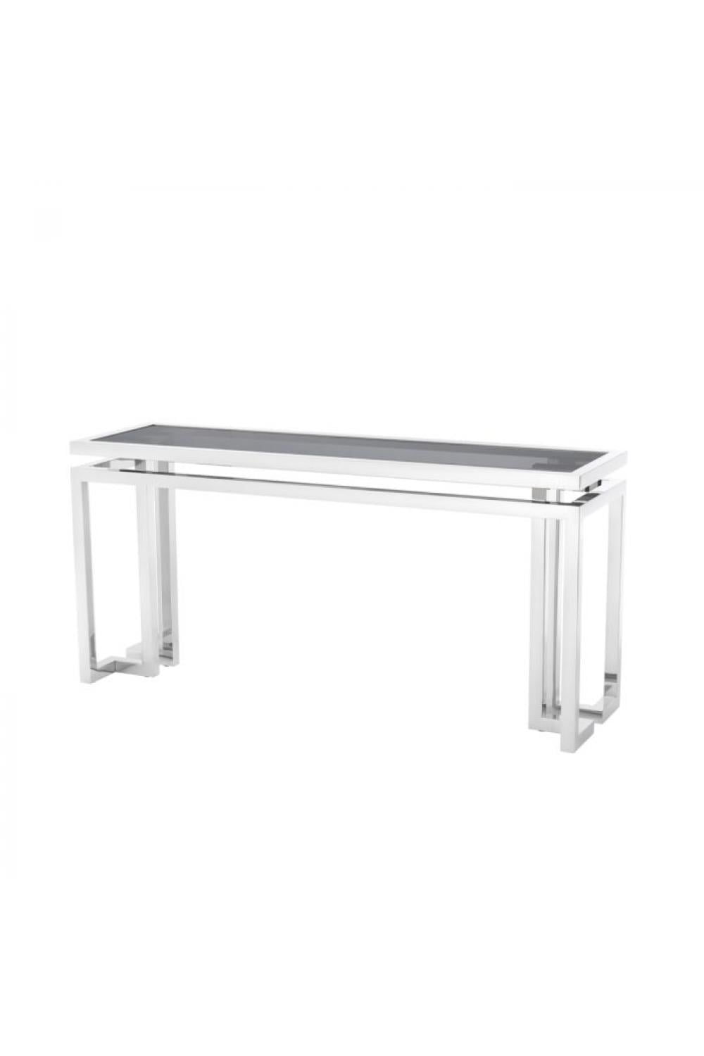 Luxuriöser Konsolentisch aus poliertem Edelstahl und Rauchglas von Luxury Group International