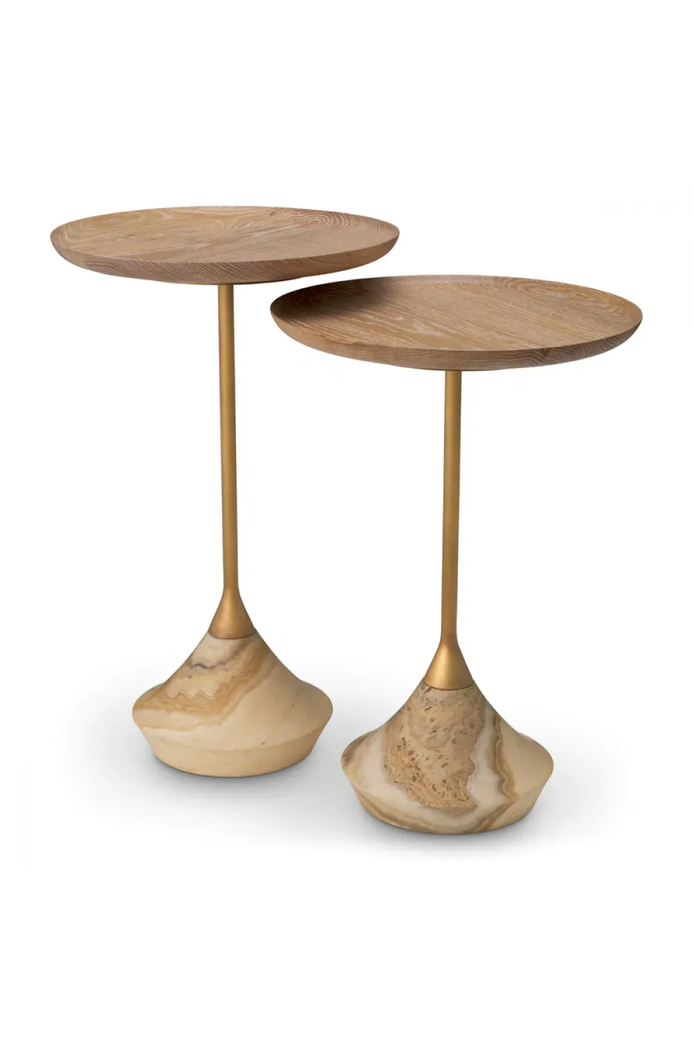 Luxury Brushed Brass Round Nesting Side Table with Onyx Base by Luxury Group International