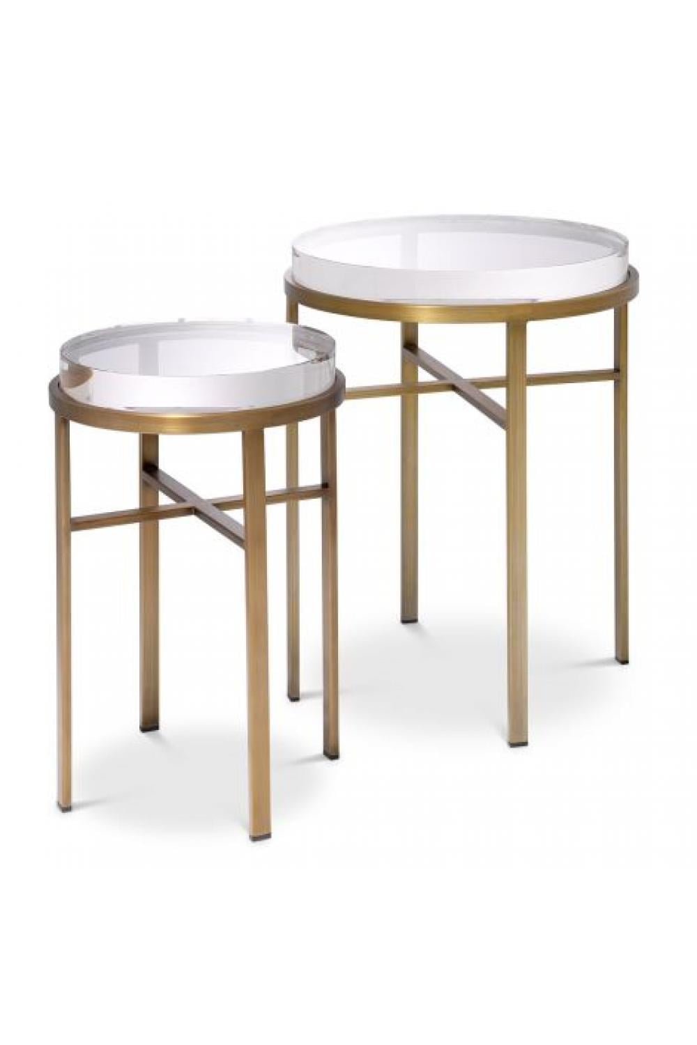 Luxury Brushed Brass Round Nesting Side Table with Glass Top by Luxury Group International