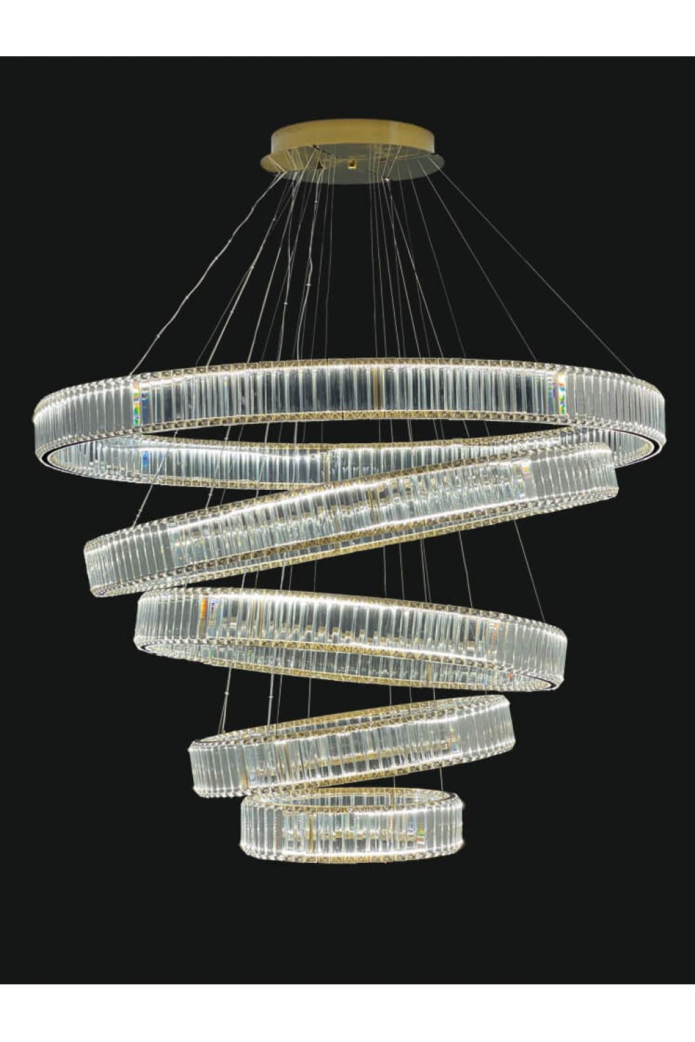 Luxury Art Deco LED Crystal Chandelier with 5 Ring Lights by Luxury Group International