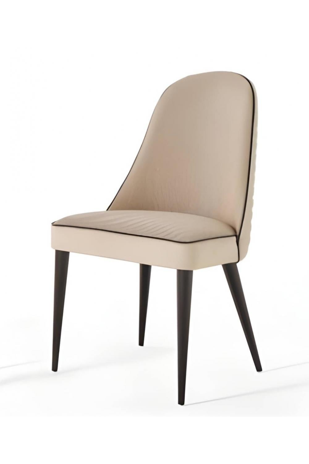 Luxury Beige Upholstered Dining Chair with Ribbed Back and Dark Wooden Legs by Luxury Group International