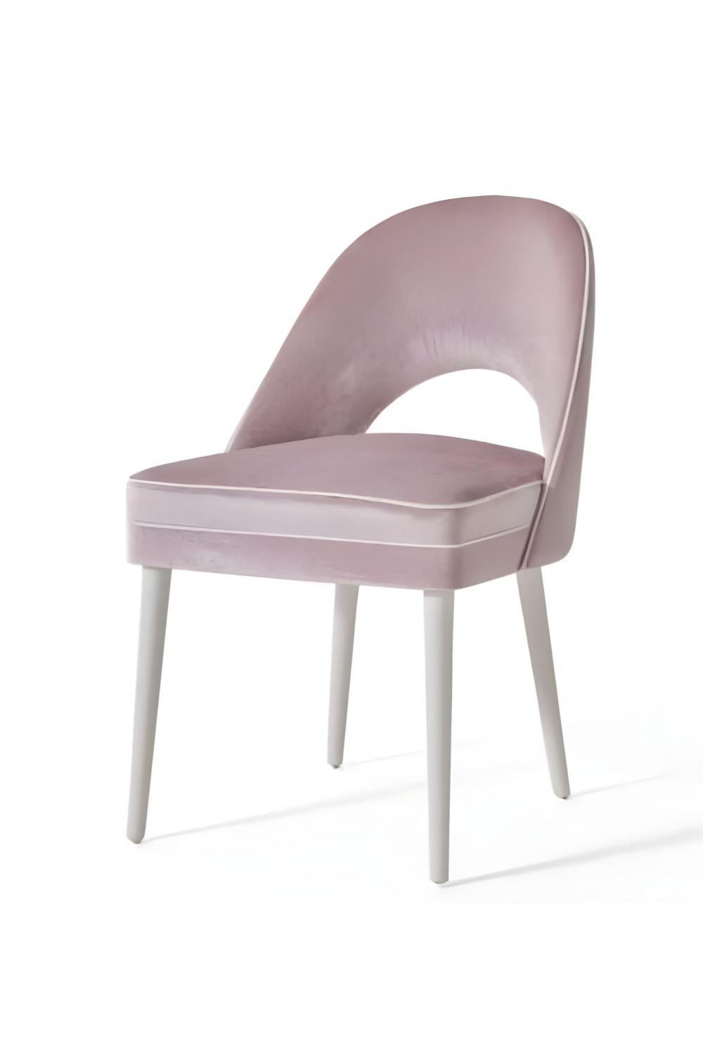 Luxury Pink Velvet Upholstered Dining Chair with Curved Back and Sleek White Legs by Luxury Group International