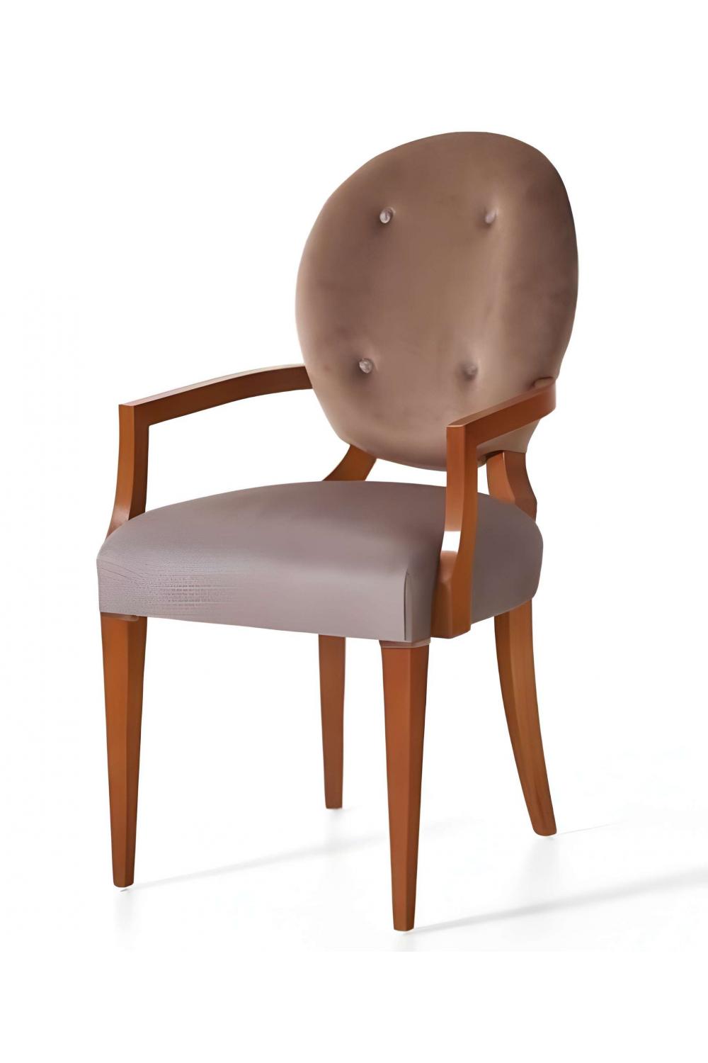 Luxury Beige Velvet Upholstered Dining Armchair with Button-Tufted Back and Elegant Wooden Legs by Luxury Group International