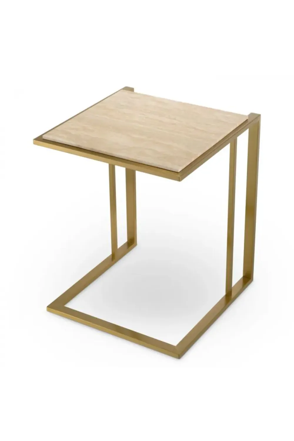 Luxury Beige Rectangular Side Table with Brushed Brass Finish & Travertine Top by Luxury Group International