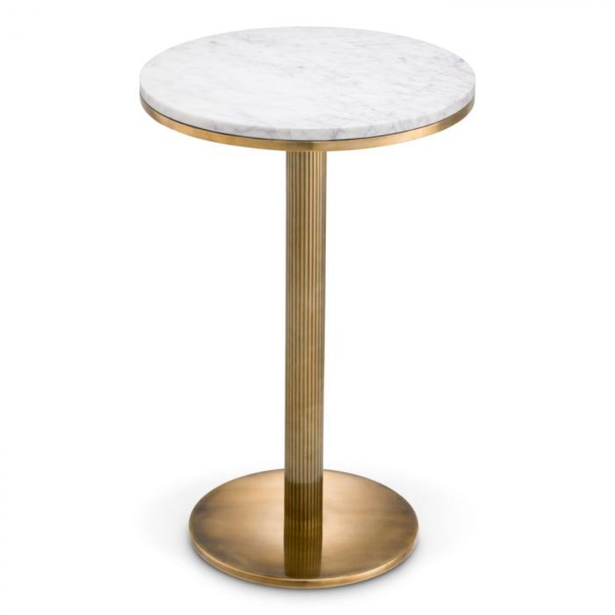 Luxury White Marble Top Round Side Table with Vintage Brass Finish by Luxury Group International
