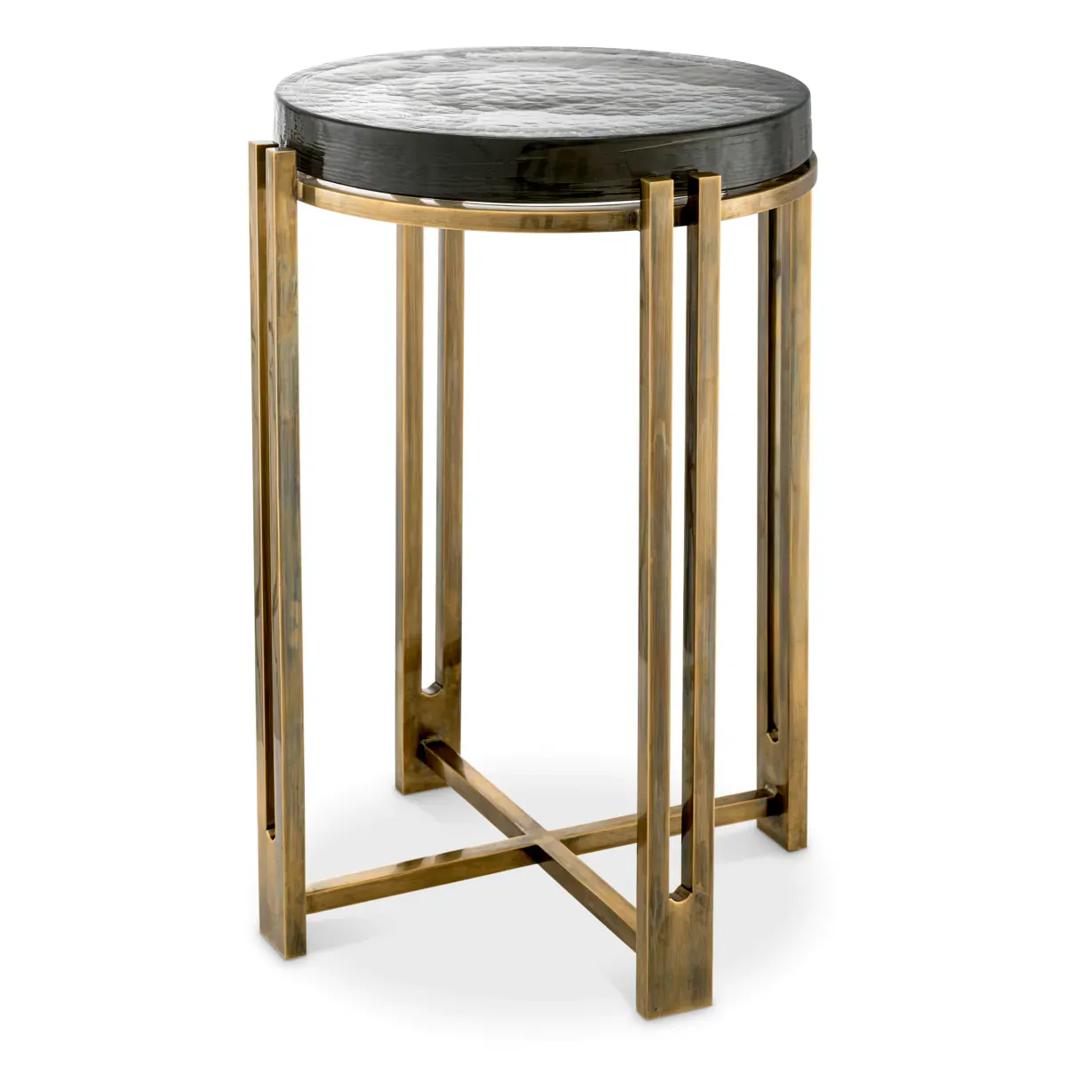 Luxury Vintage Brass Round Glass Top Side Table by Luxury Group International