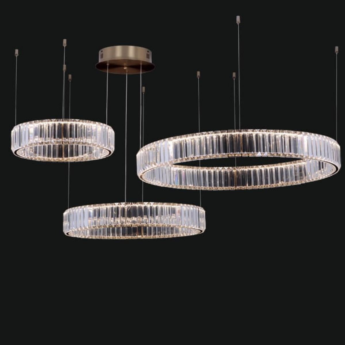 Luxuriöser Art Deco LED-Ring-Kronleuchter mit 3 Kristallbügeln von Luxury Group International