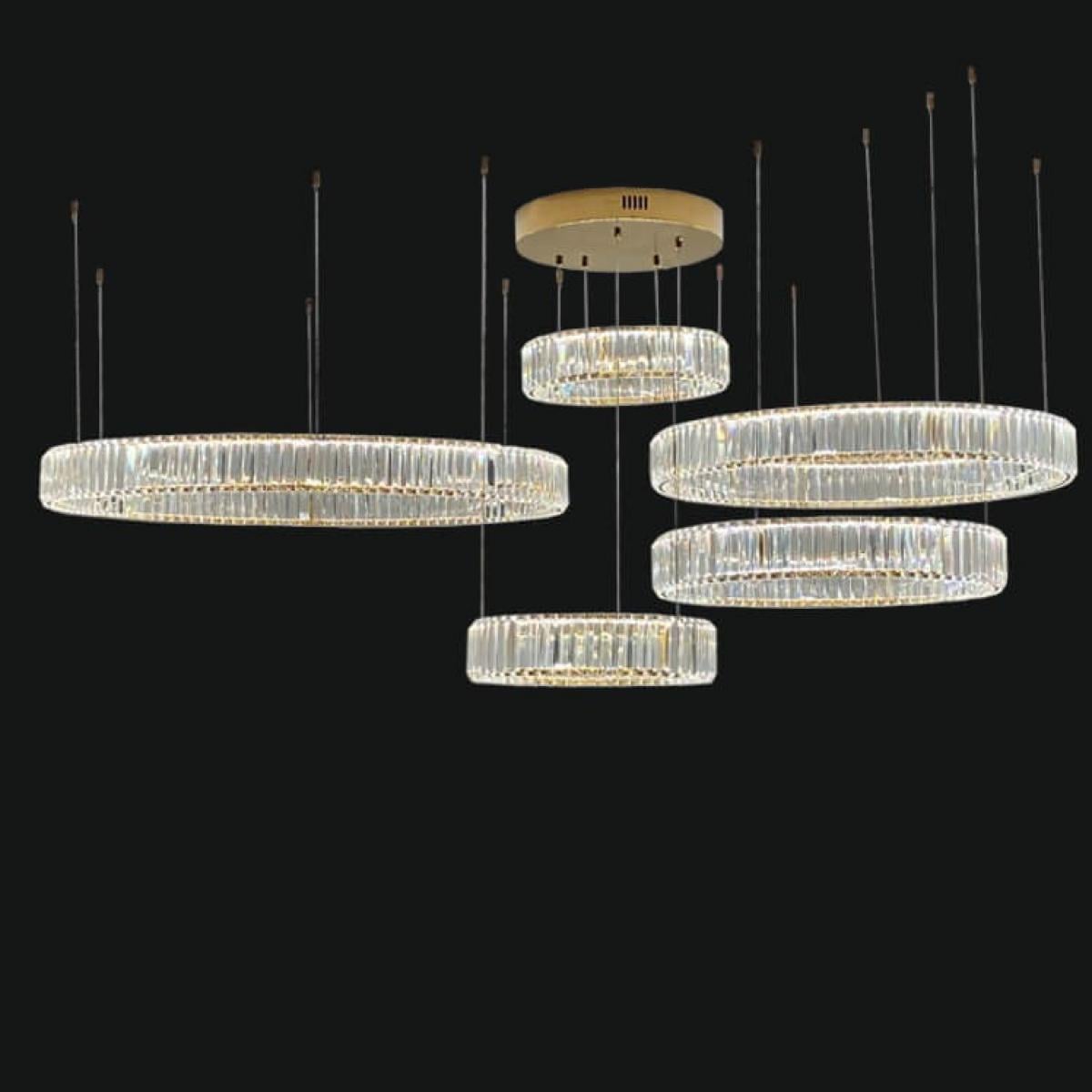 Luxuriöser moderner Multi-Ring-Kronleuchter aus Kristall mit 5 Ringen von Luxury Group International