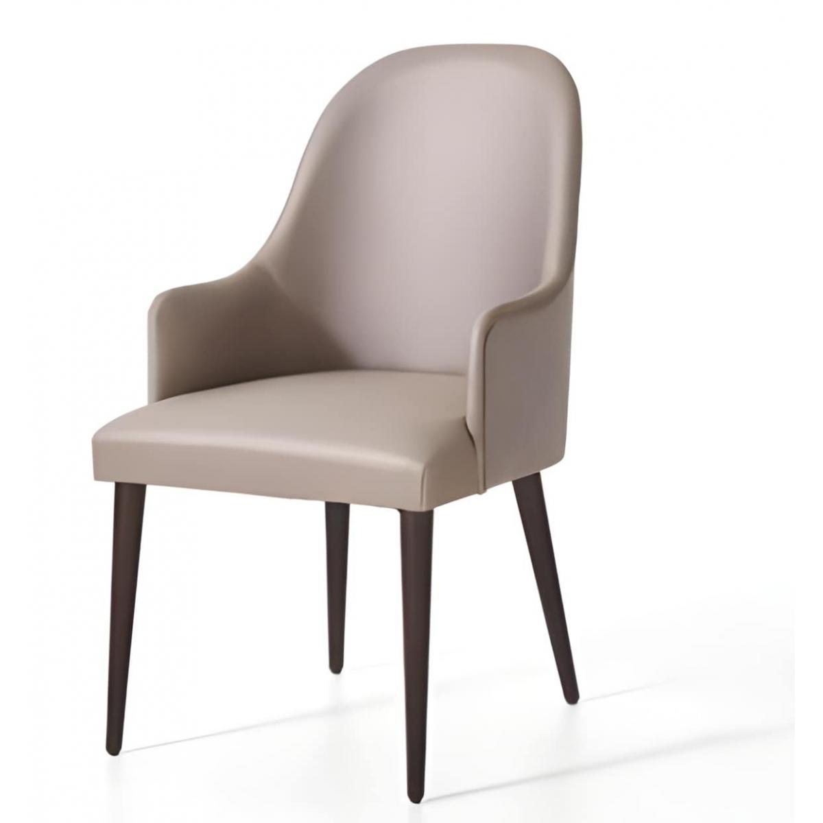 Luxury Champagne Beige Upholstered Dining Armchair with Dark Walnut Tapered Legs by Luxury Group International