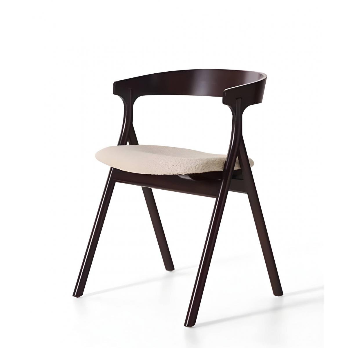 Luxury Wooden Dining Chair in Dark Walnut Finish with Curved Backrest and Cream Cushion by Luxury Group International