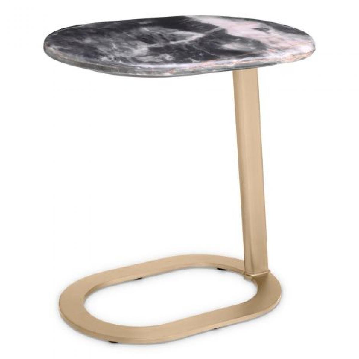 Luxury Oval Marble Top Brass C shaped sofa Side Table black/white by Luxury Group International
