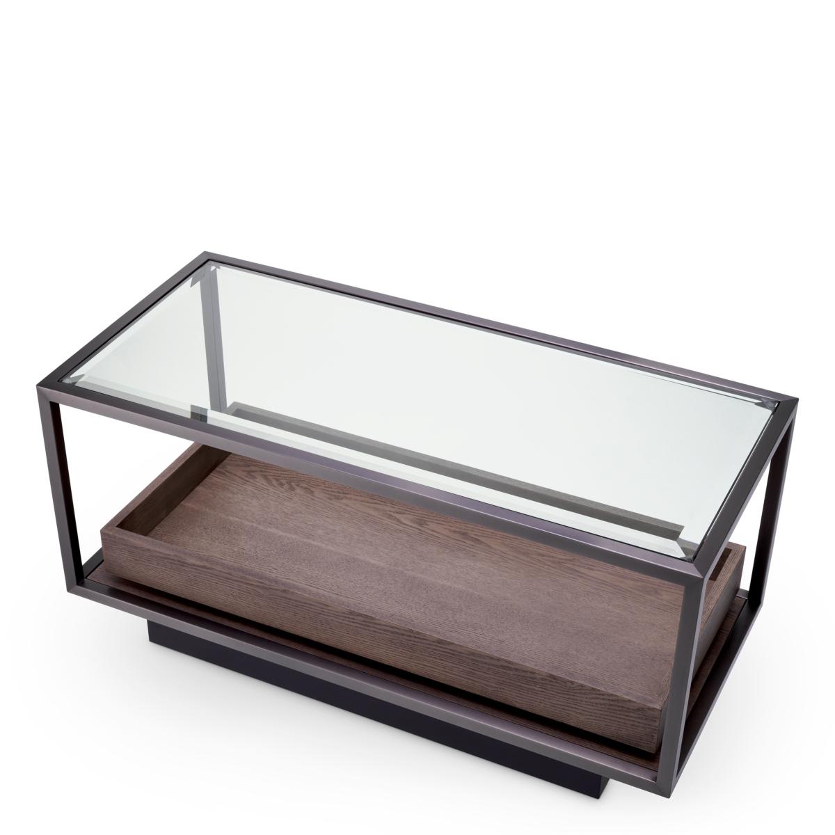 Luxury Rectangular Clear Glass Top Double Decker Wooden Base Side Table for Living Room by Luxury Group International