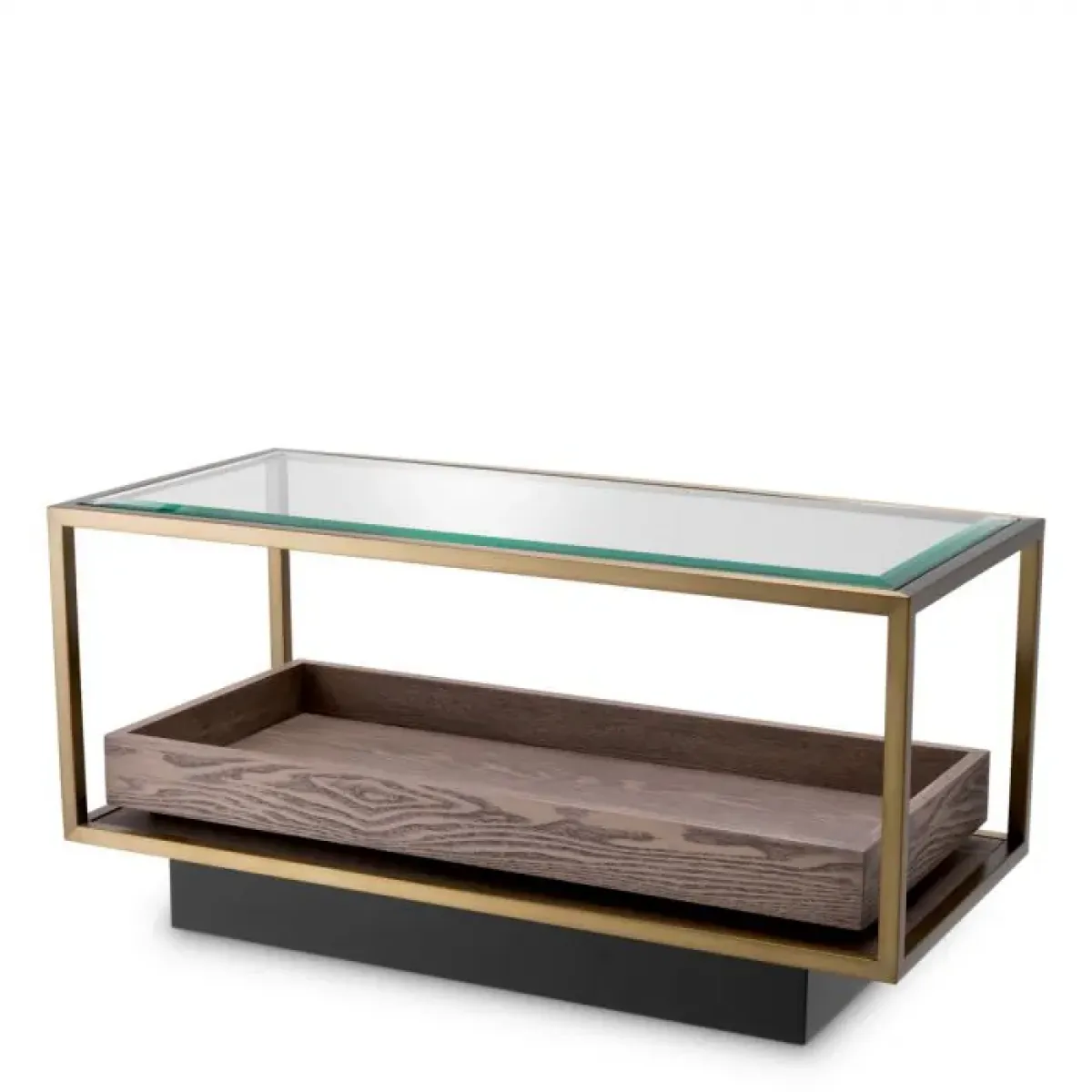 Luxury Rectangular Clear Glass Top Double Decker Wooden Base Side Table for Living Room by Luxury Group International