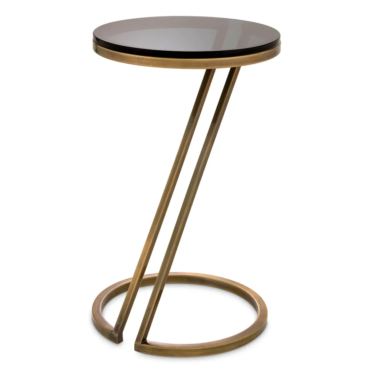 Luxury Round Glass Top Side Table Vintage Brass/Gunmetal Finish by Luxury Group International
