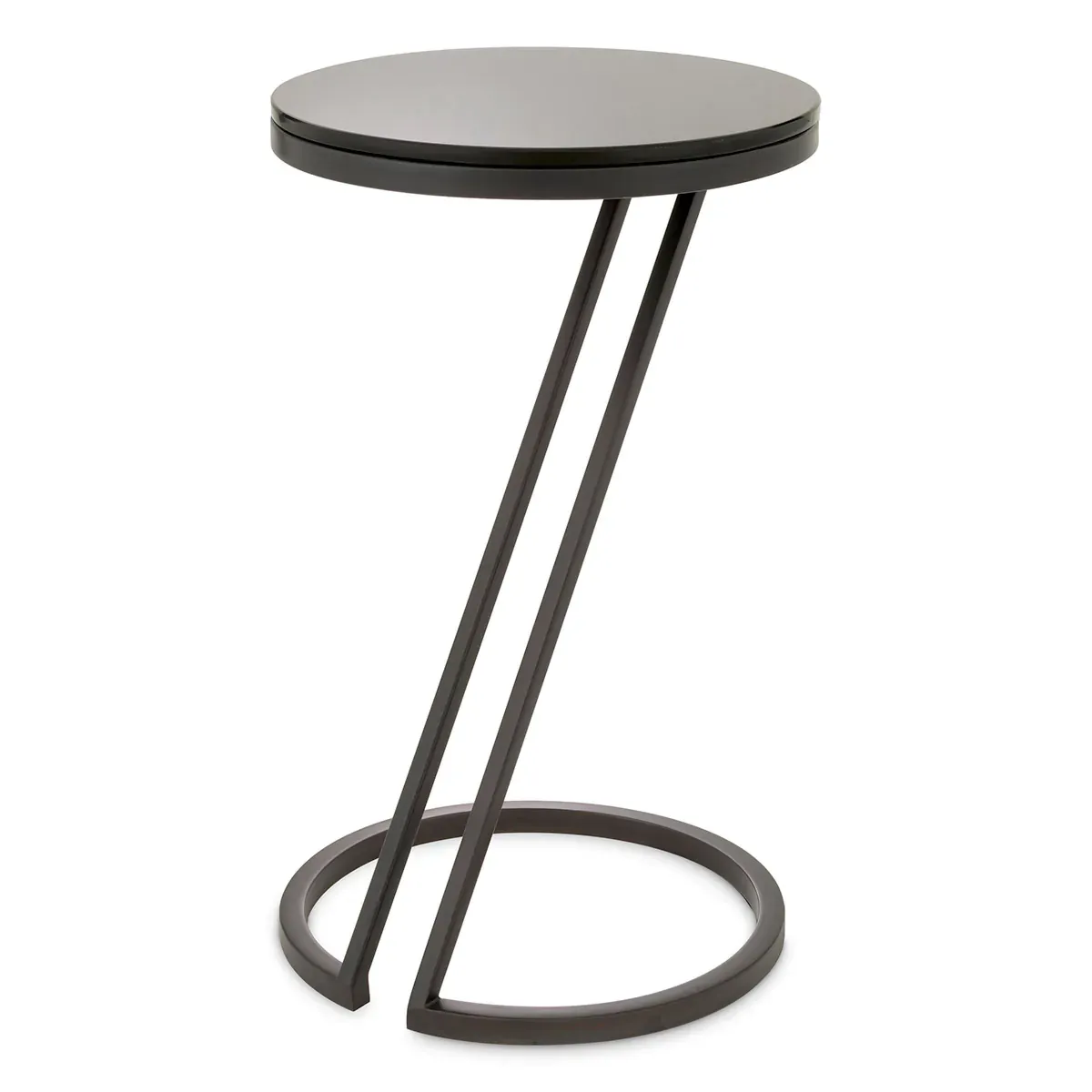 Luxury Round Glass Top Side Table Vintage Brass/Gunmetal Finish by Luxury Group International