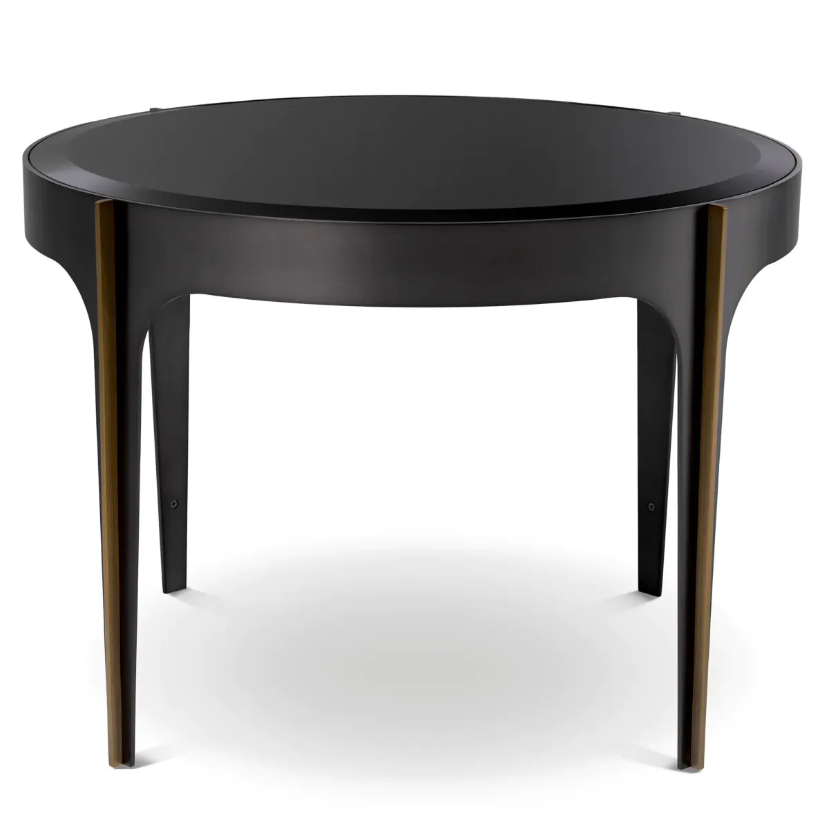 Luxury Round Brass/Bronze Finish Black/White beveled mirror Glass Side Table by Luxury Group International