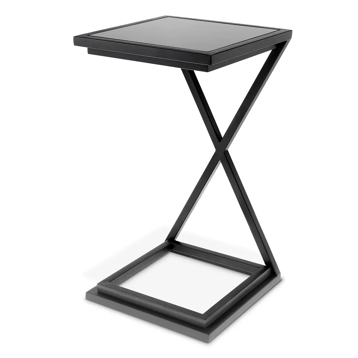 Luxury Rectangular Black Glass Cross Legged Frame Side Table by Luxury Group International