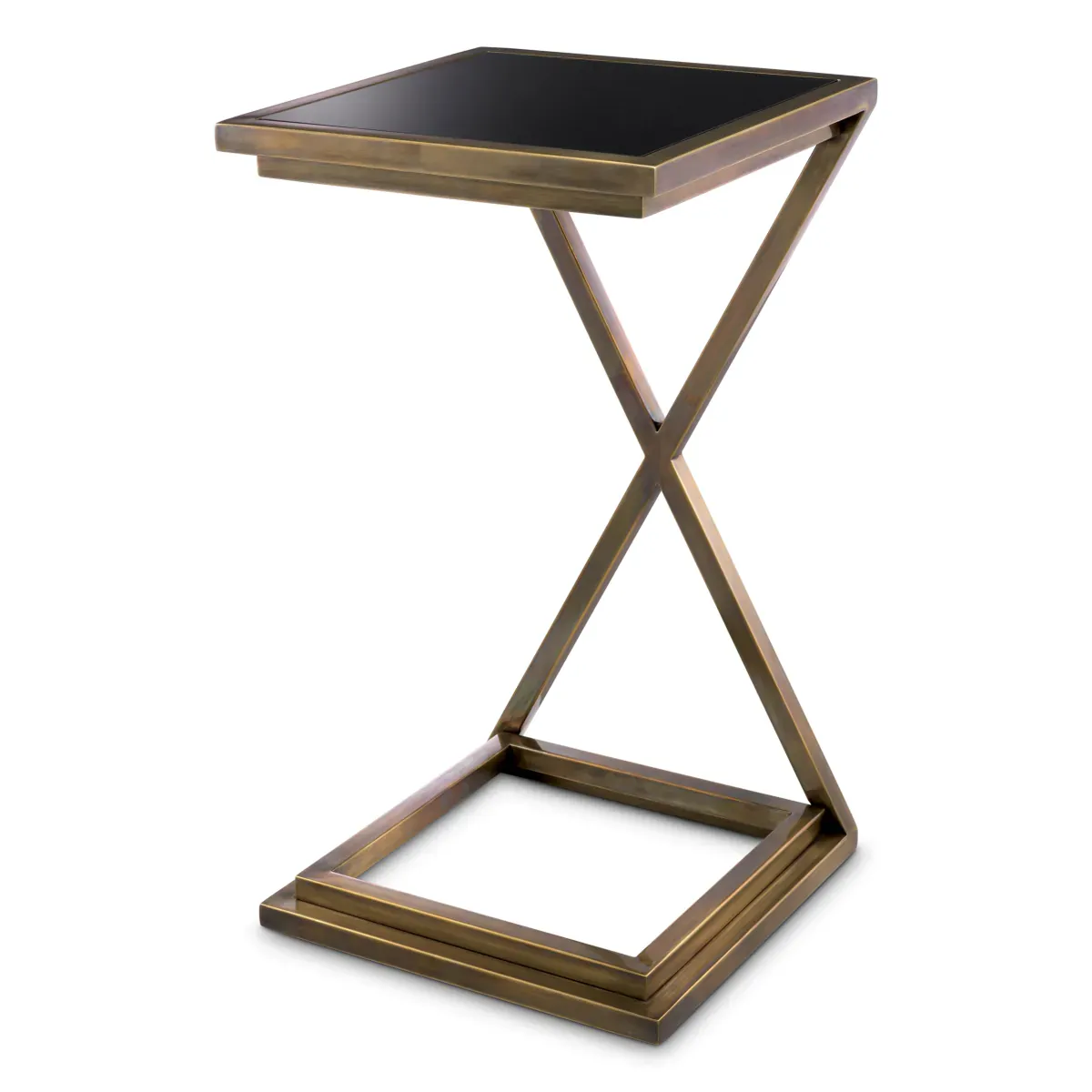 Luxury Rectangular Black Glass Cross Legged Frame Side Table by Luxury Group International