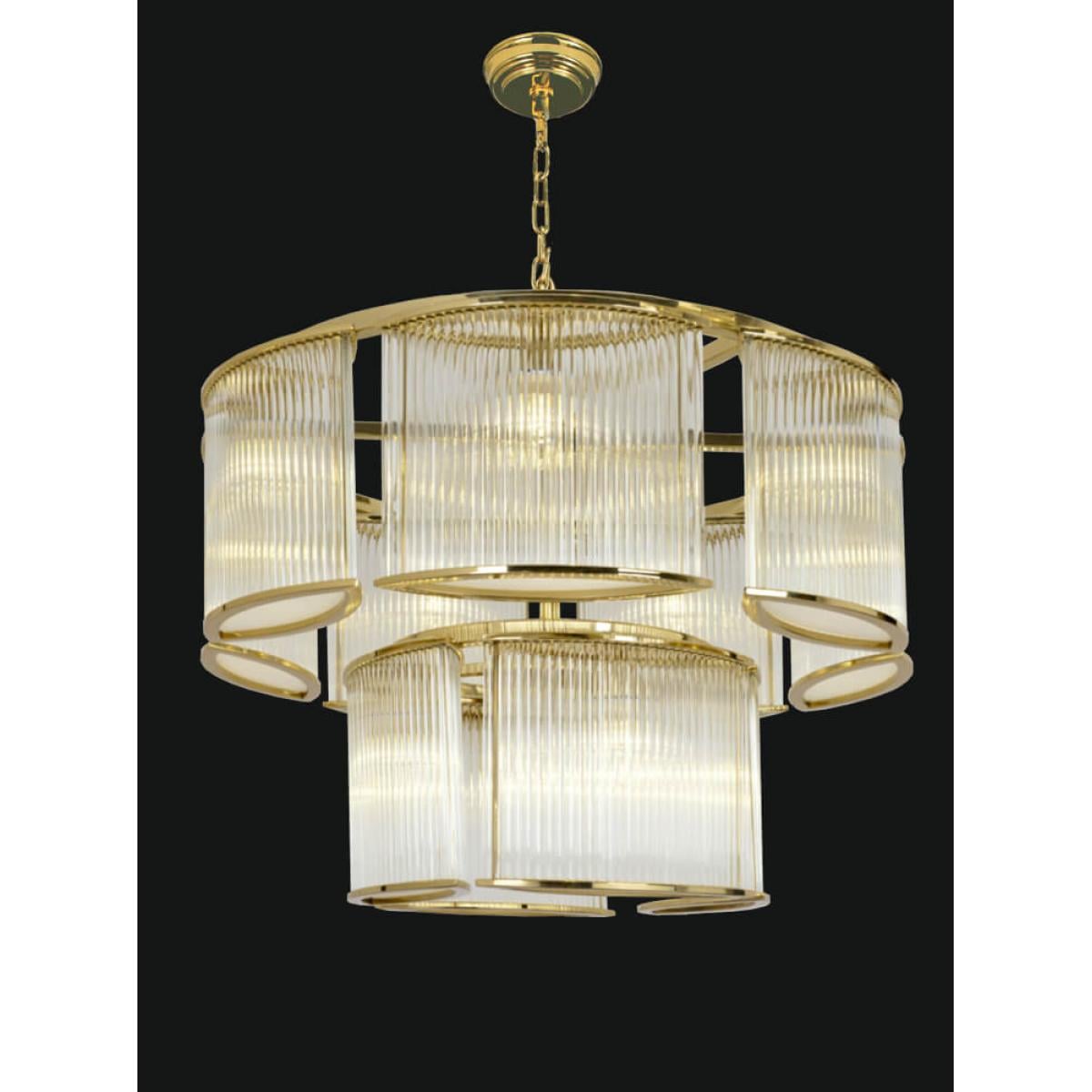 Luxury Modern Art Deco Multi-Tier Ribbed Glass Drum Chandelier with Chrome / Golden Frame by Luxury Group International
