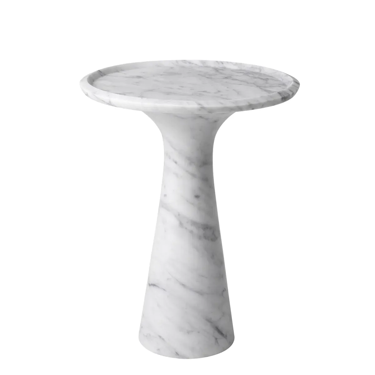 Luxury Black/White Round Top Solid Honed Italian Marble Pedestal Side Table by Luxury Group International
