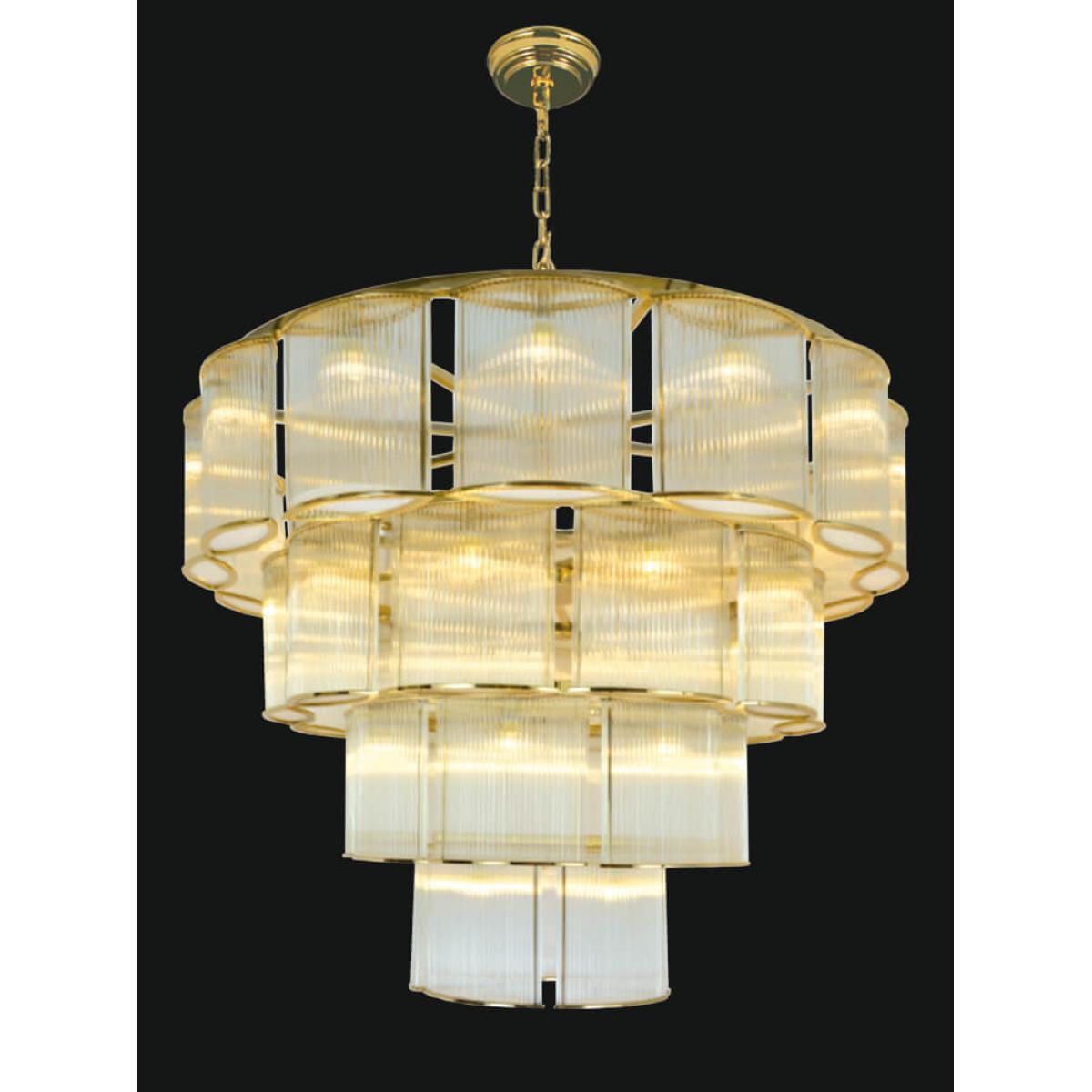 Luxury Modern Crystal Drum Shaped Ribbed Glass 3 -Tier Chandelier with Silver/Golden Frame by Luxury Group International