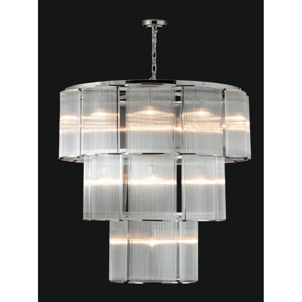 Luxury Modern Crystal Drum Shaped Ribbed Glass 3 -Tier Chandelier with Silver/Golden Frame by Luxury Group International