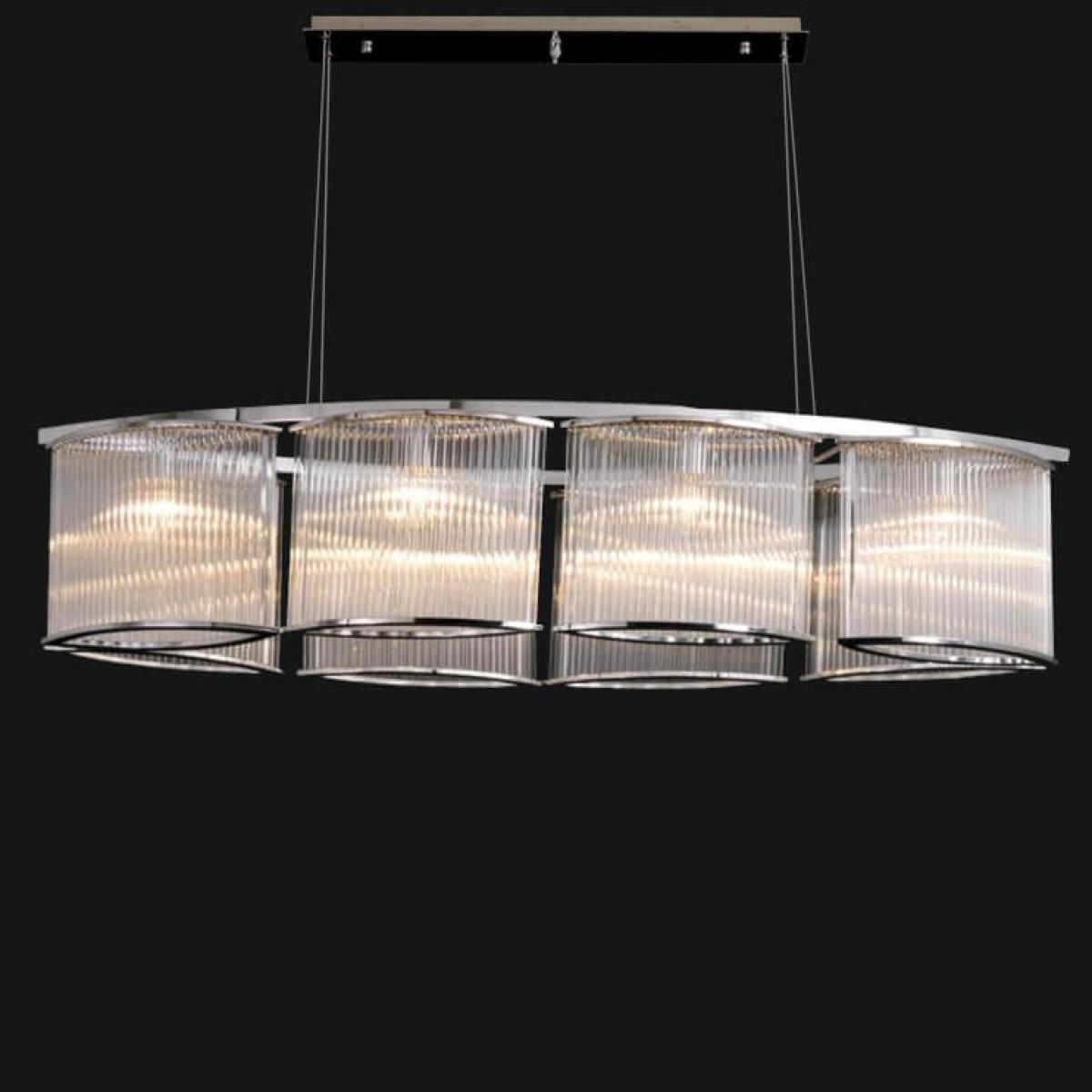 Luxury Modern Oval Art Deco Ribbed Glass Rod Chandelier with Gold/Chrome Finish by Luxury Group International