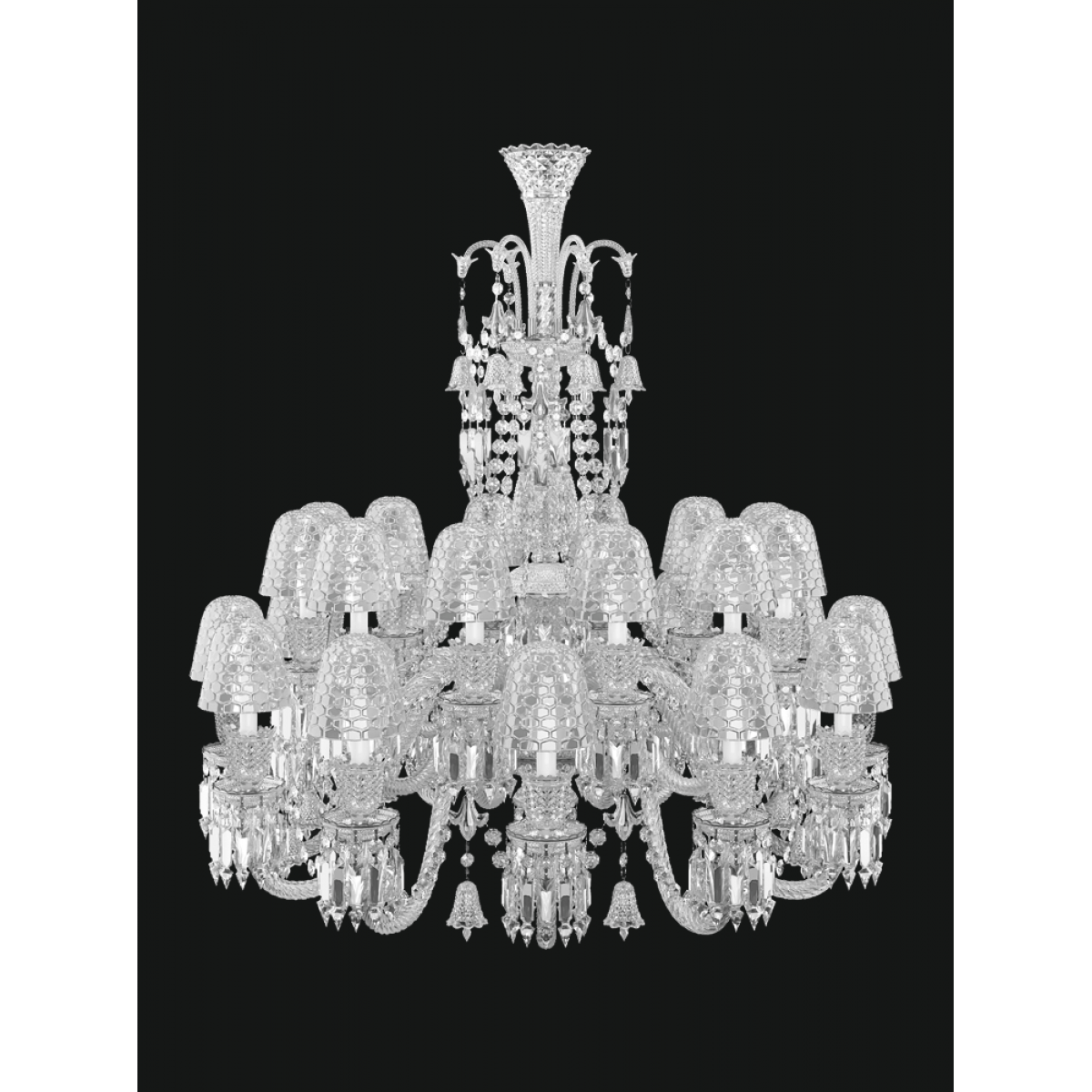 24 light glass shade luxury modern chandelier with crystal prisms by Luxury Group International