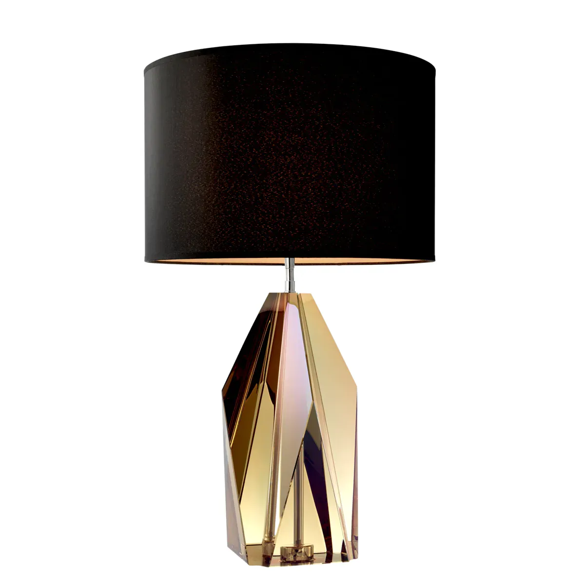 Schwarzer Lampenschirm Moderne Amber Kristallglas Luxus Tischlampe mit facettiertem Sockel von Luxury Group International