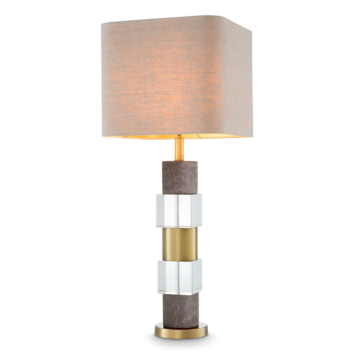 Antique brass modern shape luxury table lamp with grey marble & crystal glass by Luxury Group International