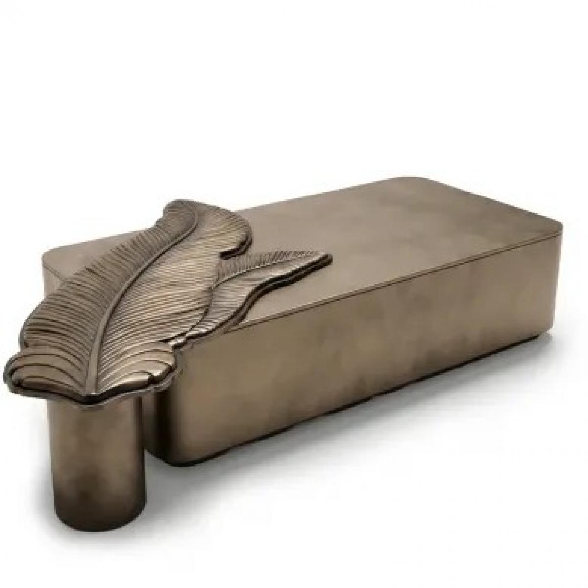 Antique Bronze rectangular modern luxury coffee table with feather design by Luxury Group International