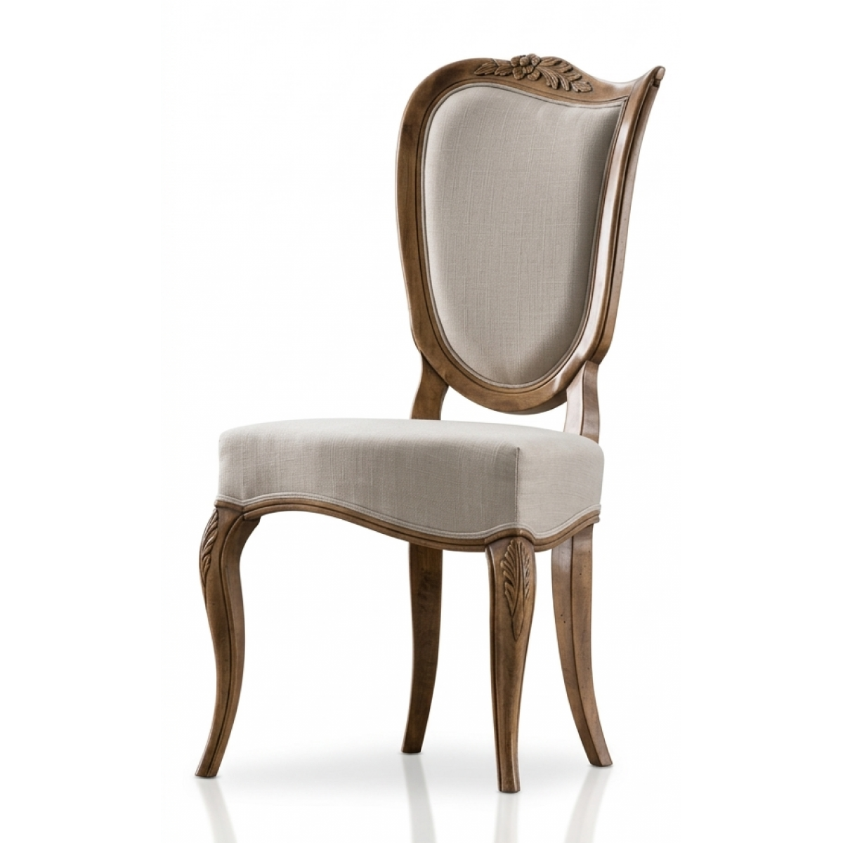 Baroque Gold Finish Ivory Upholstered Luxury Dining chair with Floral Crest Curved Backrest - Dining Room Furniture Front View by Luxury Group International