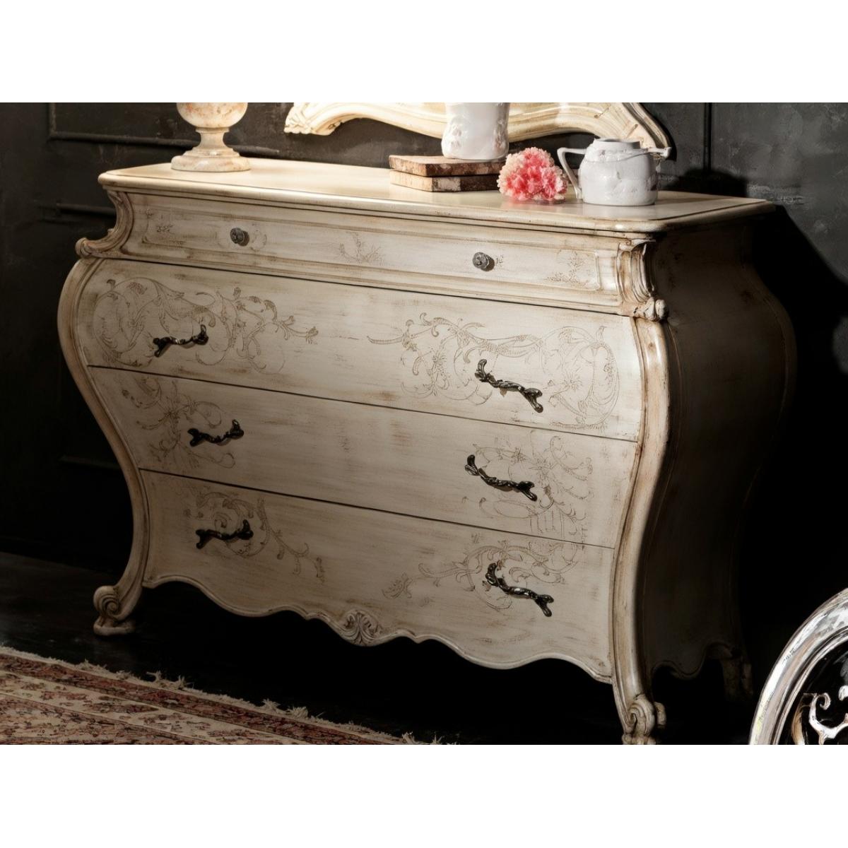 Baroque Luxury Dresser in Ivory Finish with Sculpted Floral Motifs & Curved Multi Storage Drawers Front View by Luxury Group International