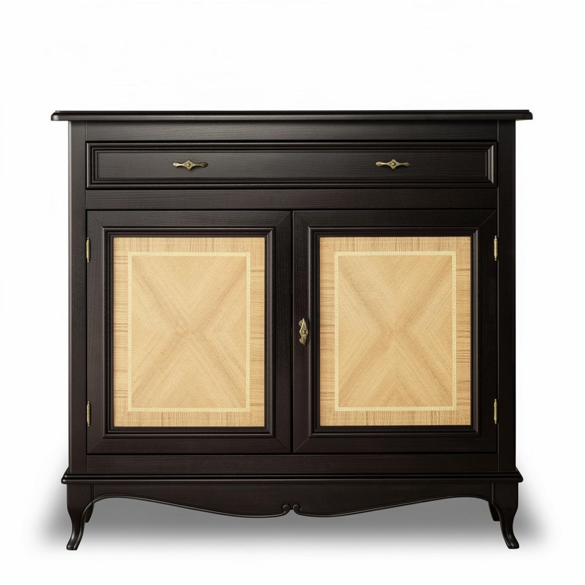 Barock Luxus Sideboard aus dunkel poliertem Holz mit Eichen-Fischgrätintarsientüren – Barockmöbel Vorderansicht von Luxury Group International