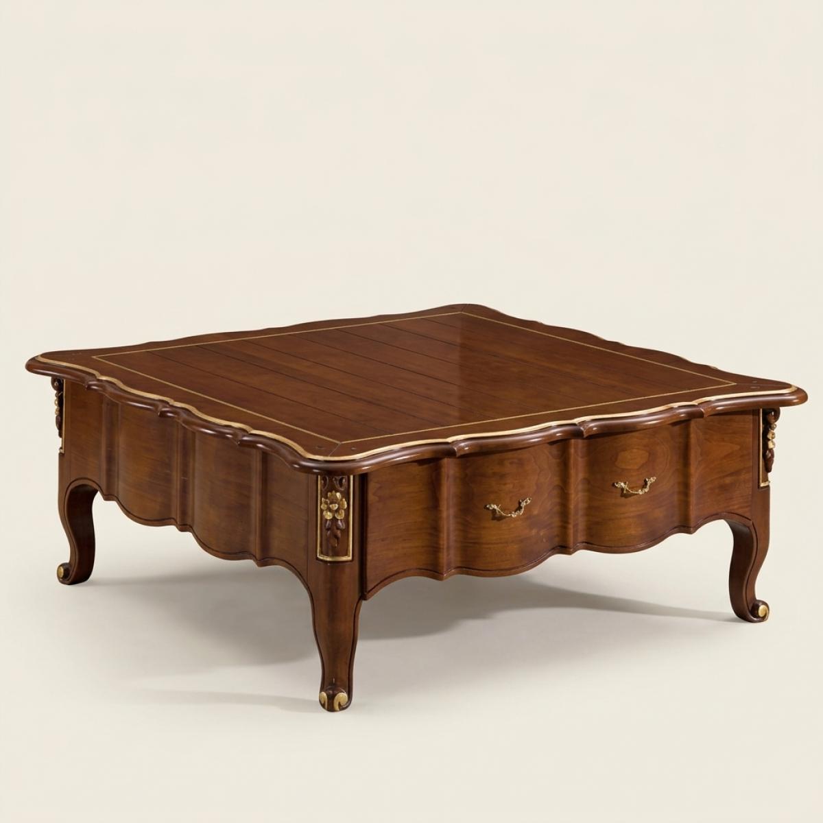 Baroque Luxury Wooden Coffee Table in Gold Accent with Scalloped Top - Baroque Furniture Front View by Luxury Group International