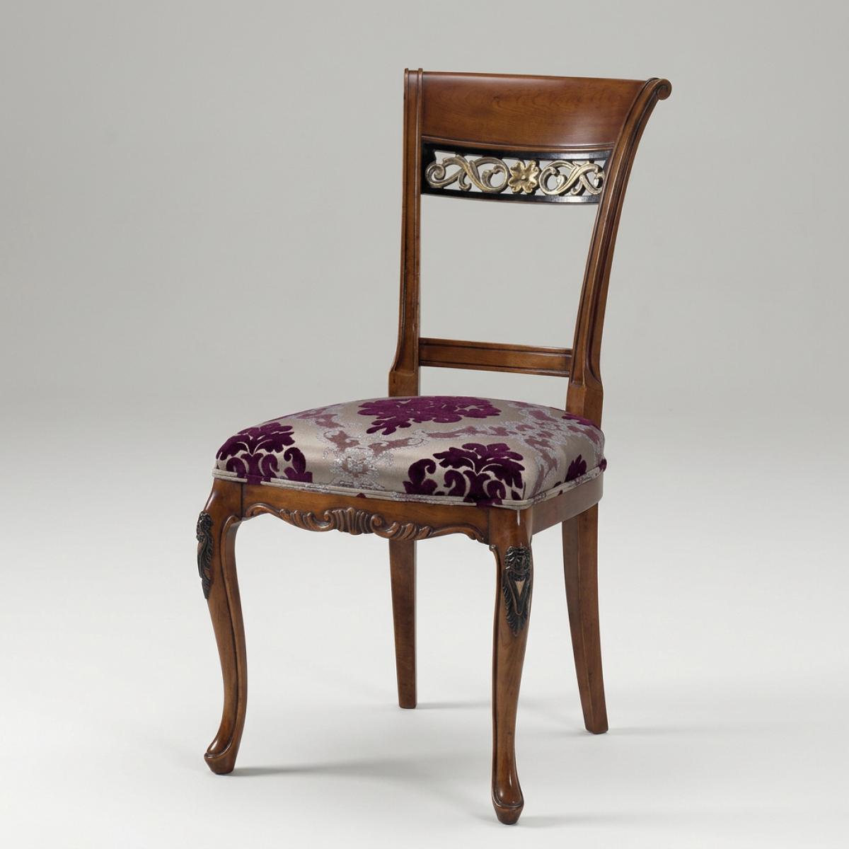 Baroque Luxury Wooden Dining Chair with Floral Upholstered Seat & Decorative Scroll Backrest - Baroque Furniture Front View by Luxury Group International