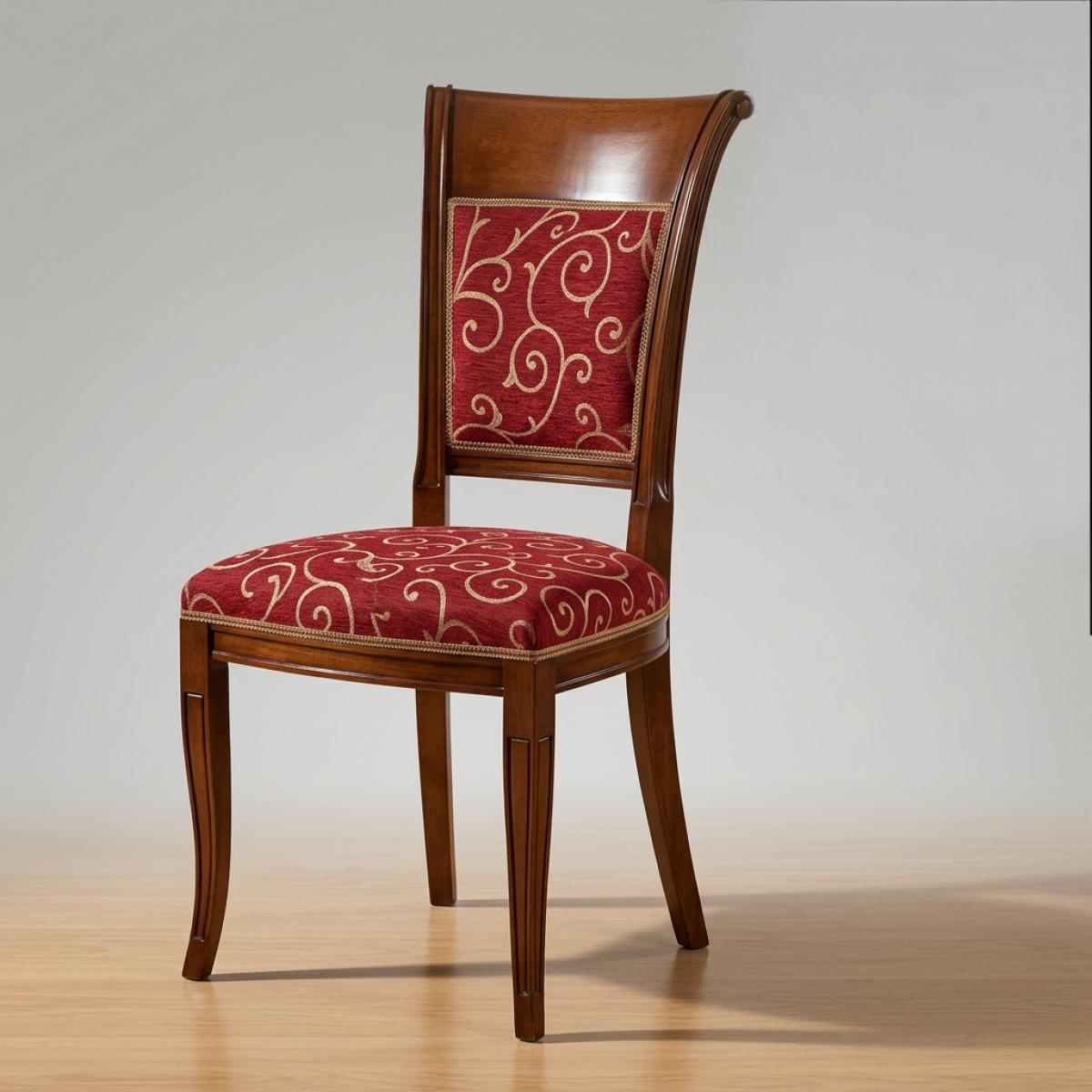 Baroque Luxury Wooden Dining Chair with Patterned Fabric Seat in Red Upholstery - Baroque Furniture Front View by Luxury Group International