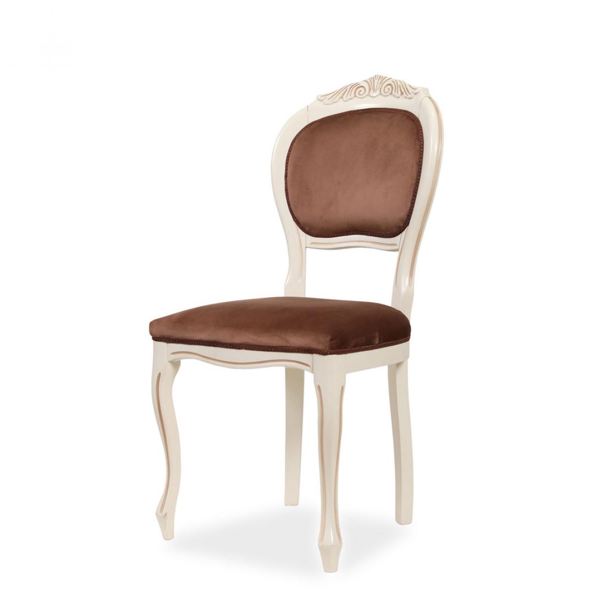 Barocker Luxus-Esszimmerstuhl mit Polsterung in Elfenbein-Finish und Sitzfläche aus bronzenem Samt Vorderansicht von Luxury Group International