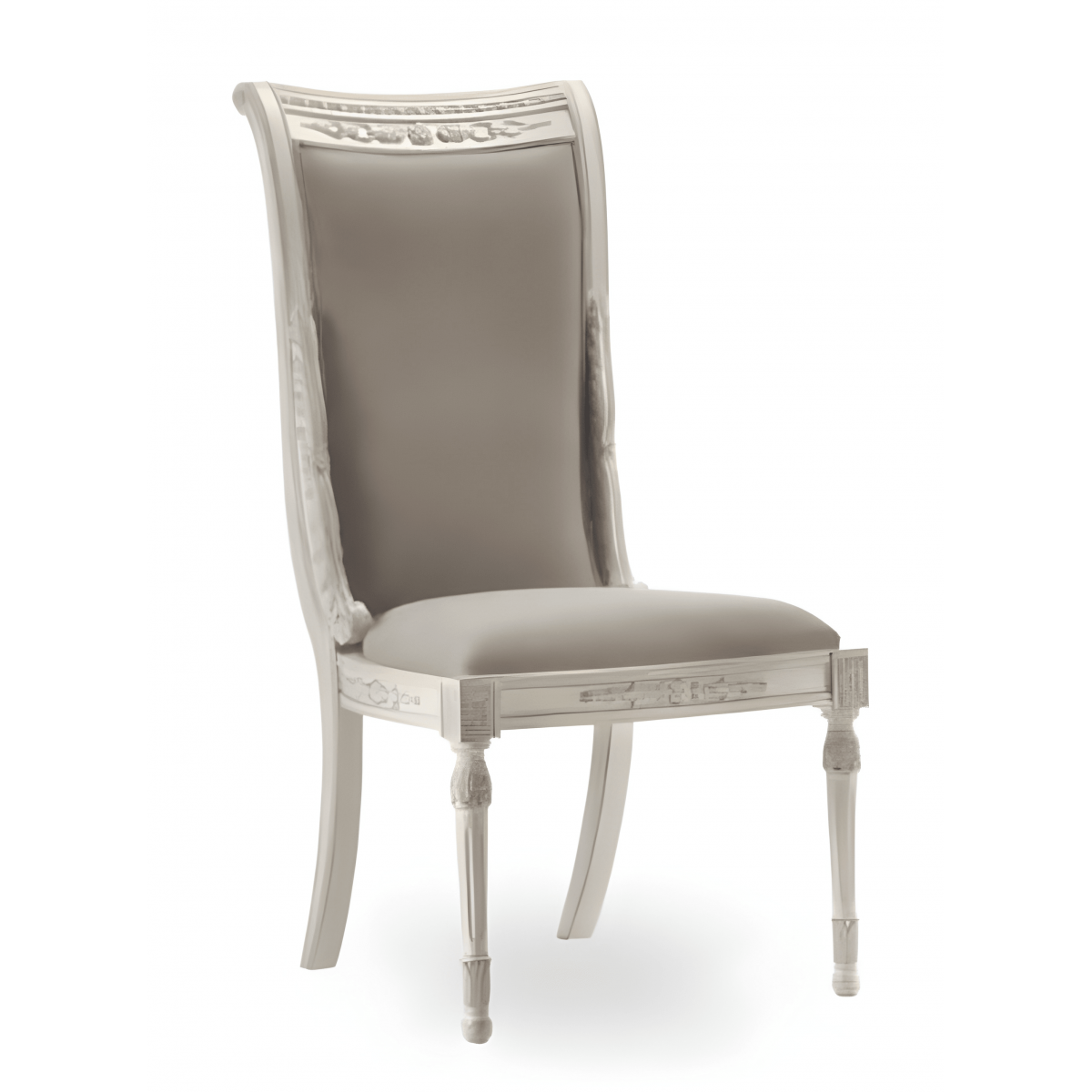Baroque Wooden Luxury Dining Chair in Ivory Finish with Taupe Upholstery - Dining Room Furniture Front View by Luxury Group International