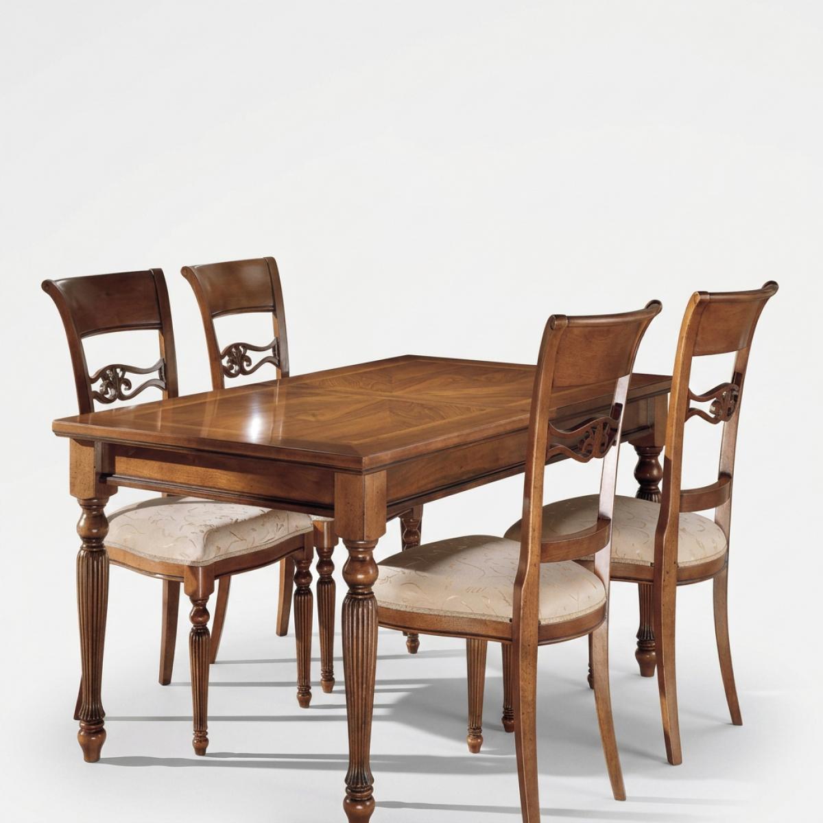 Barockes Luxus-Esszimmer-Set aus Holz — 1 rechteckiger Tisch & 4 Esszimmerstühle - Barockes Esszimmer-Set Vorderansicht von Luxury Group International