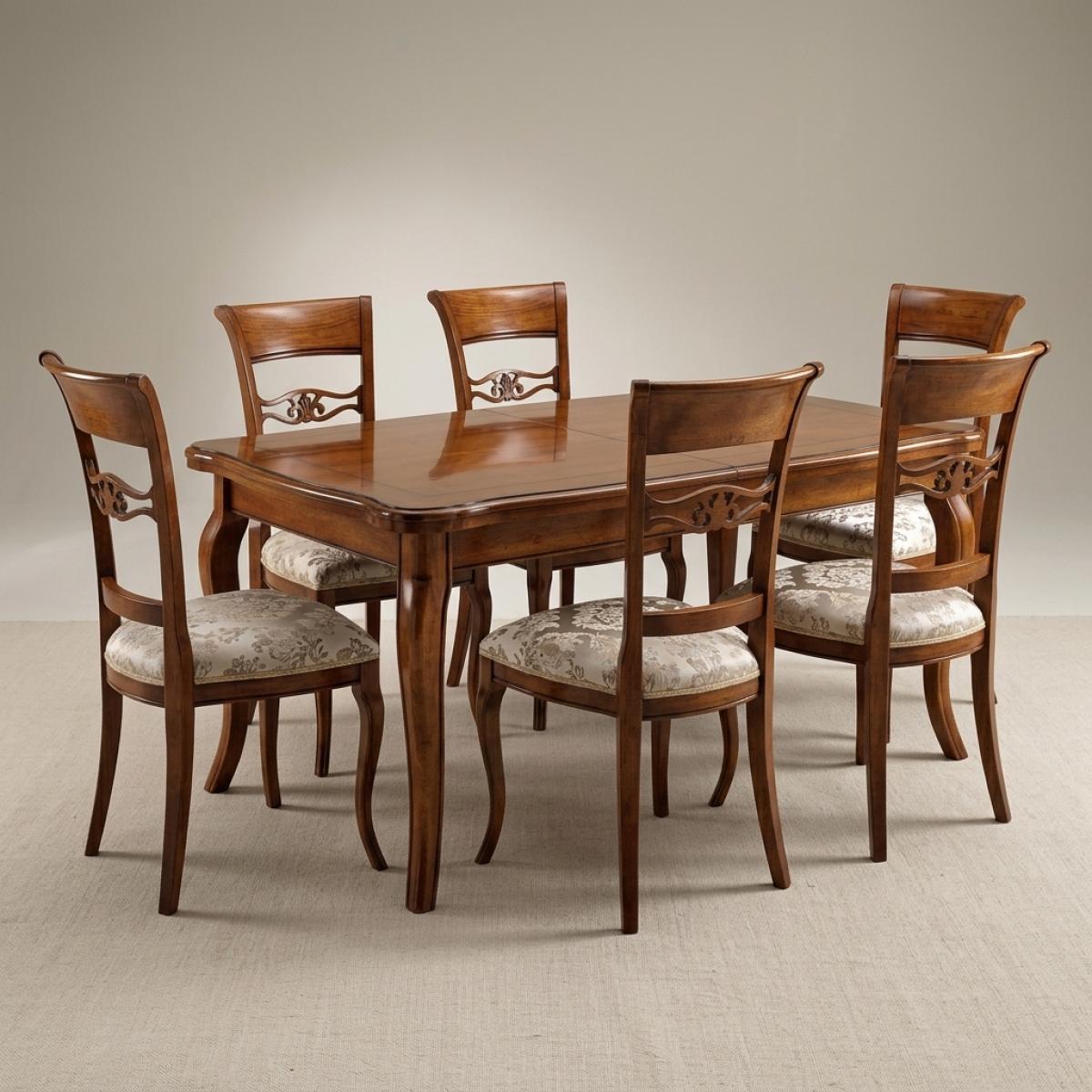 Barockes Luxus-Esstisch-Set aus Holz Nussbaum/Blumenmuster — 1 Esstisch & 6 Stühle - Barockes Esszimmer-Set Vorderansicht von Luxury Group International